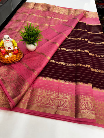 Beautiful Mysore Crepe Silk Saree with Elephant Stripes