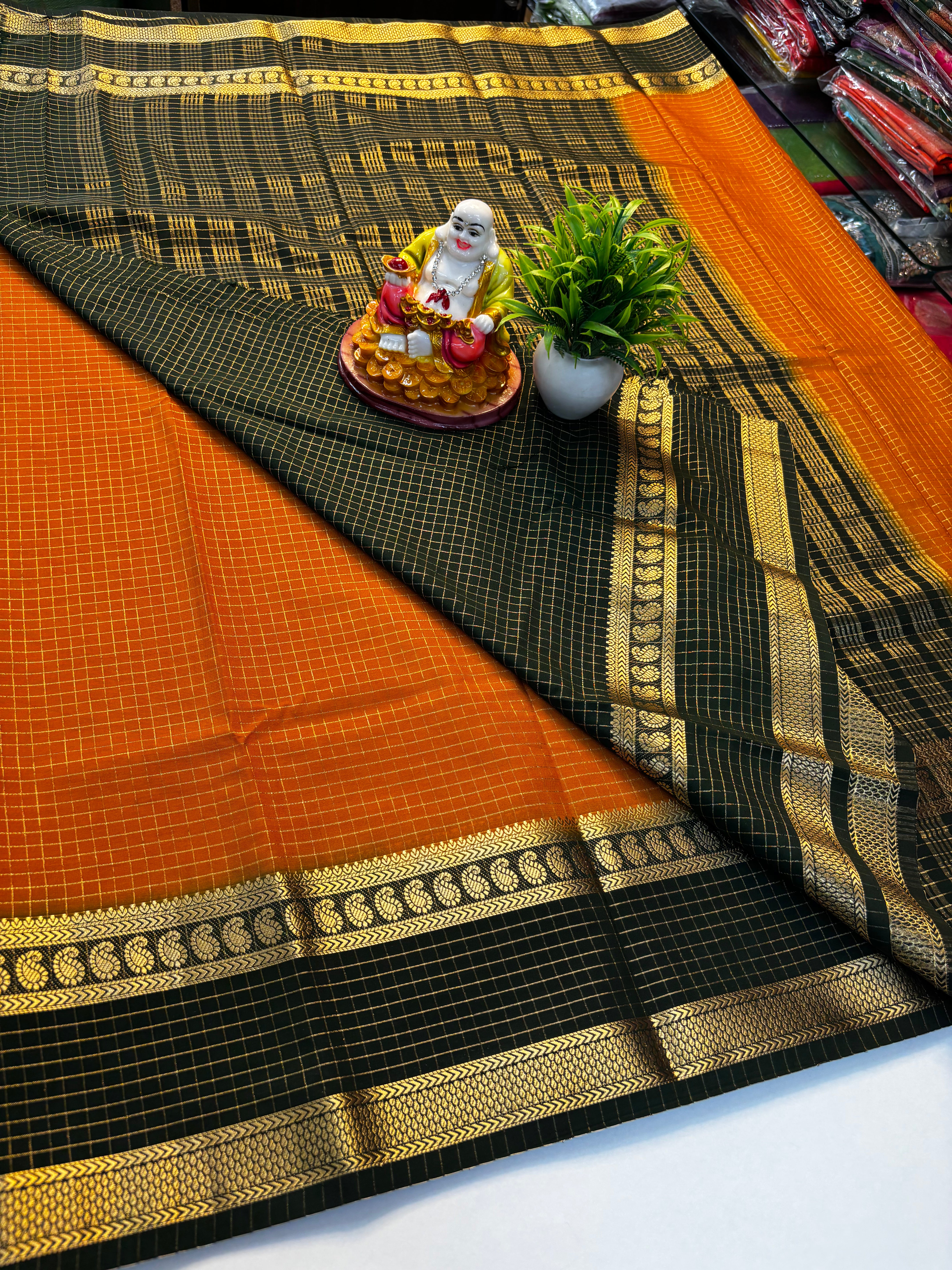 Premium Mysore Crepe Silk Saree with Mango Bentex Border