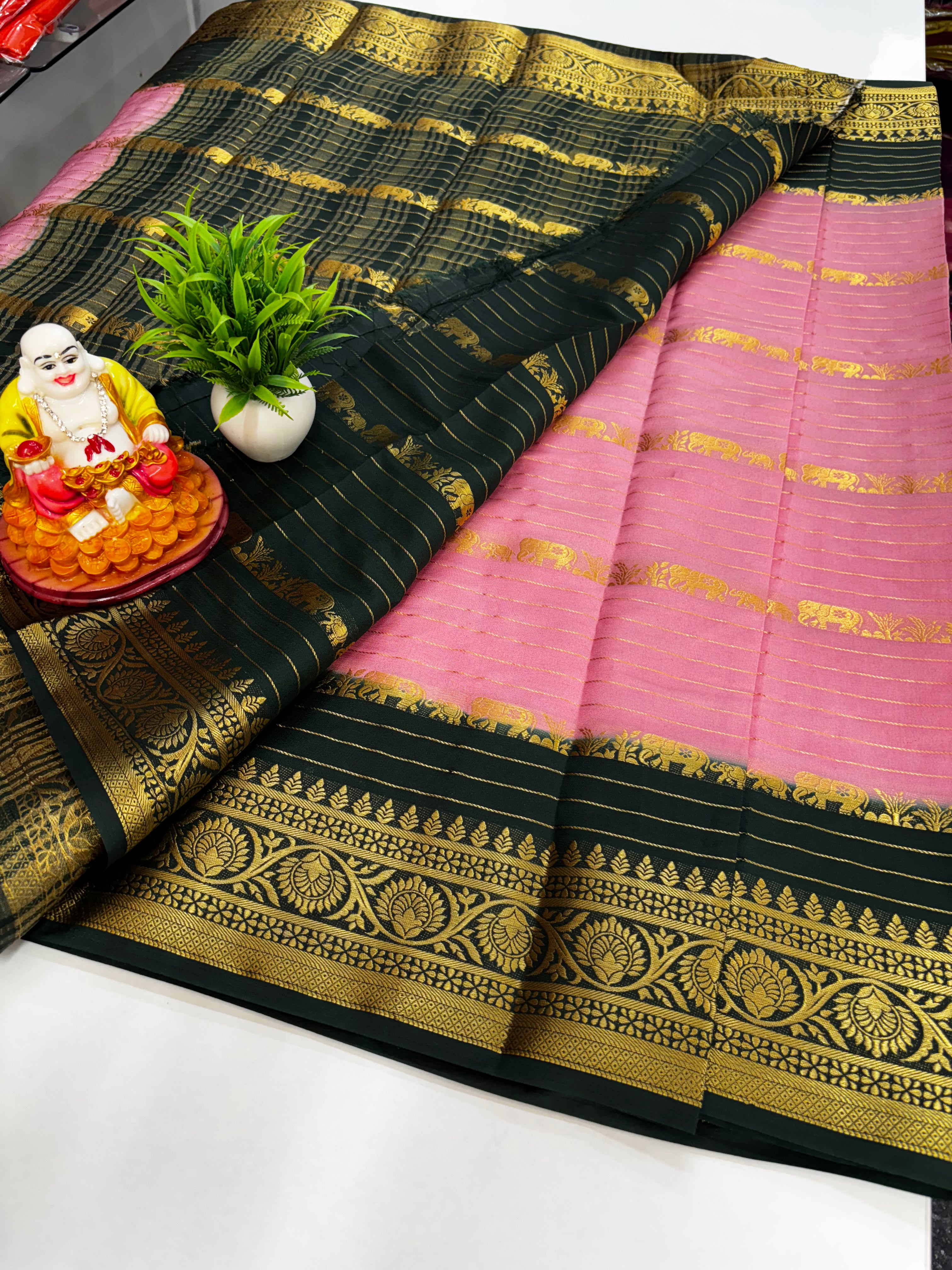 Beautiful Mysore Crepe Silk Saree with Elephant Stripes