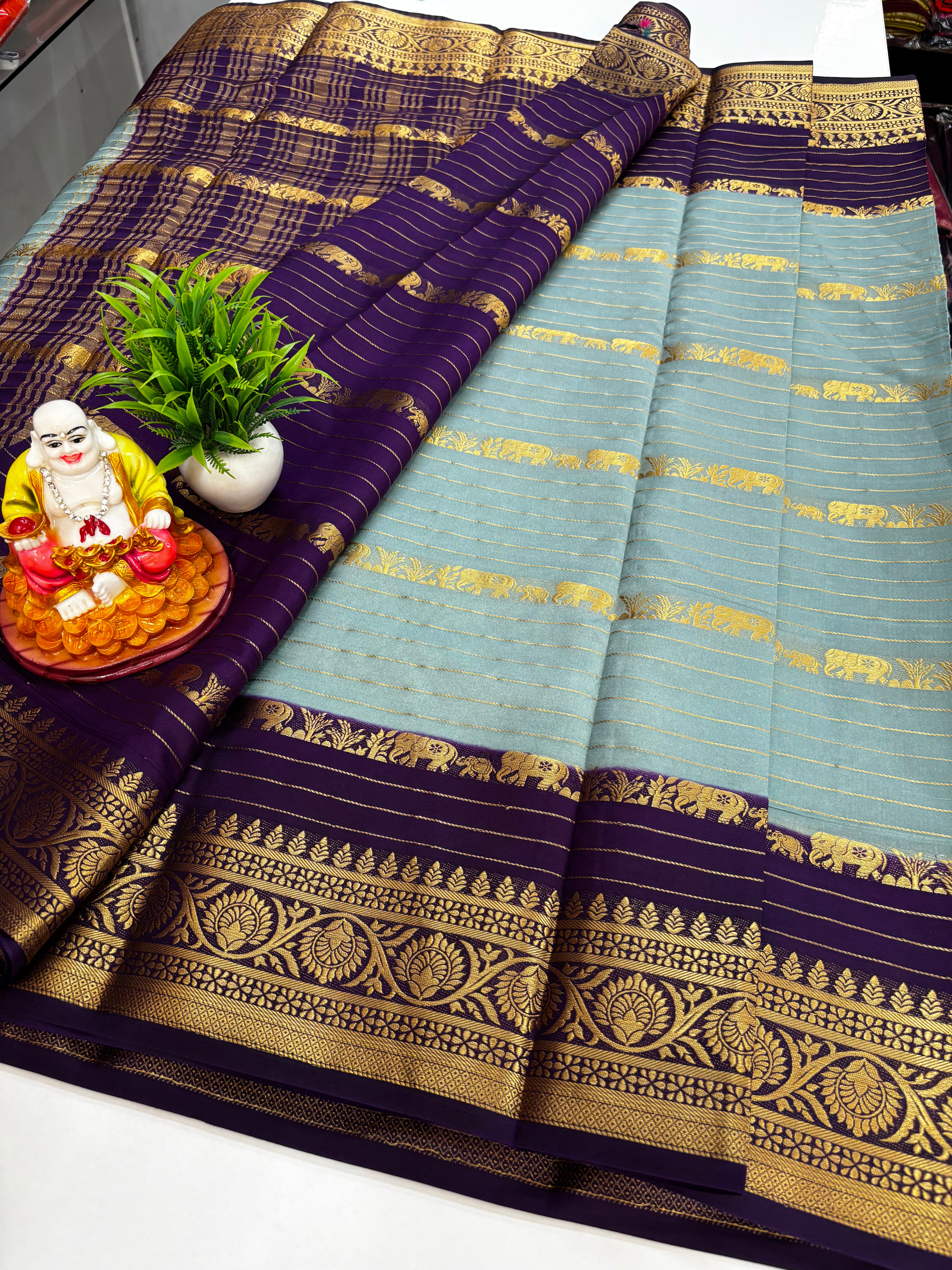 Beautiful Mysore Crepe Silk Saree with Elephant Stripes