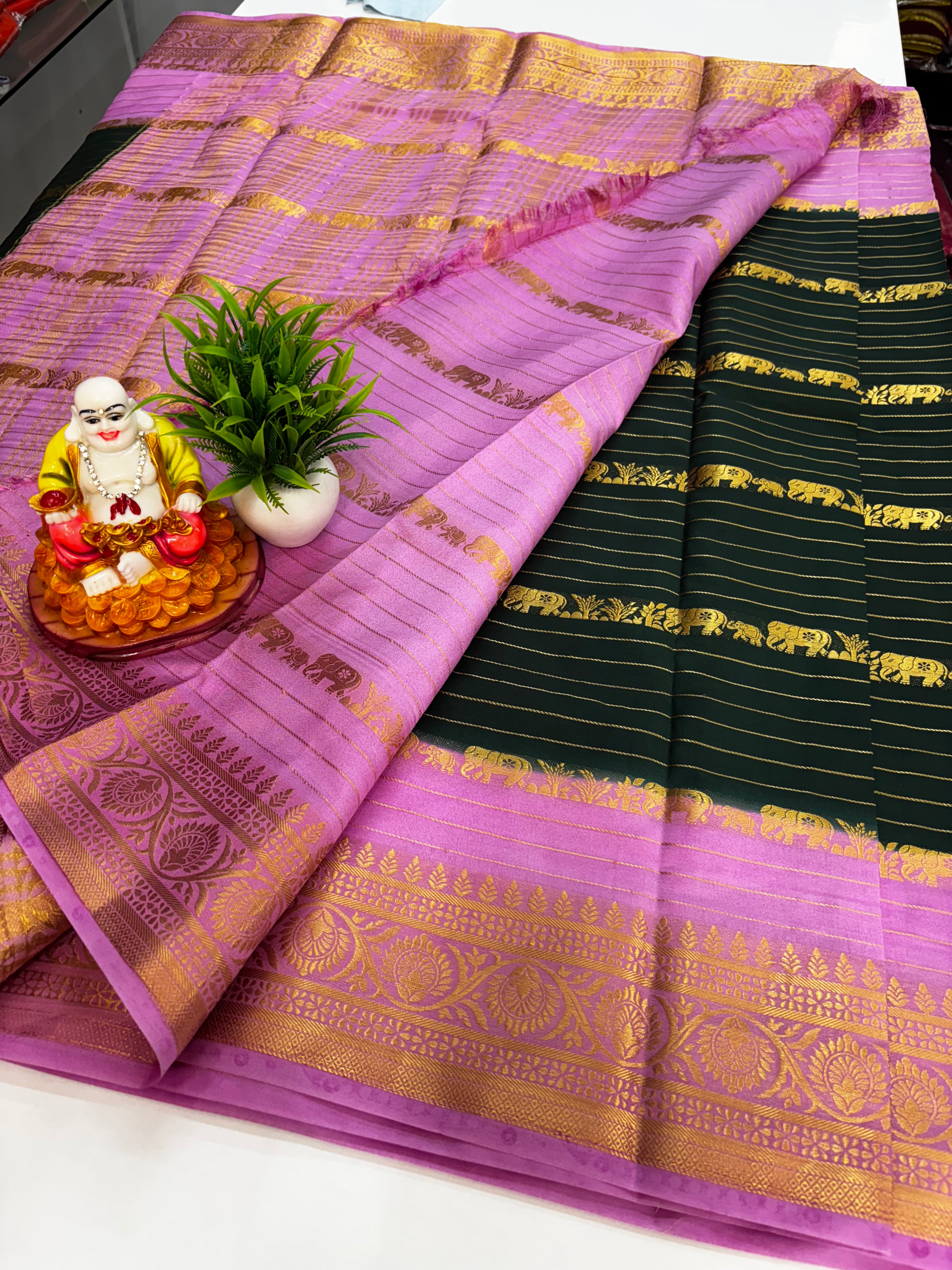 Beautiful Mysore Crepe Silk Saree with Elephant Stripes
