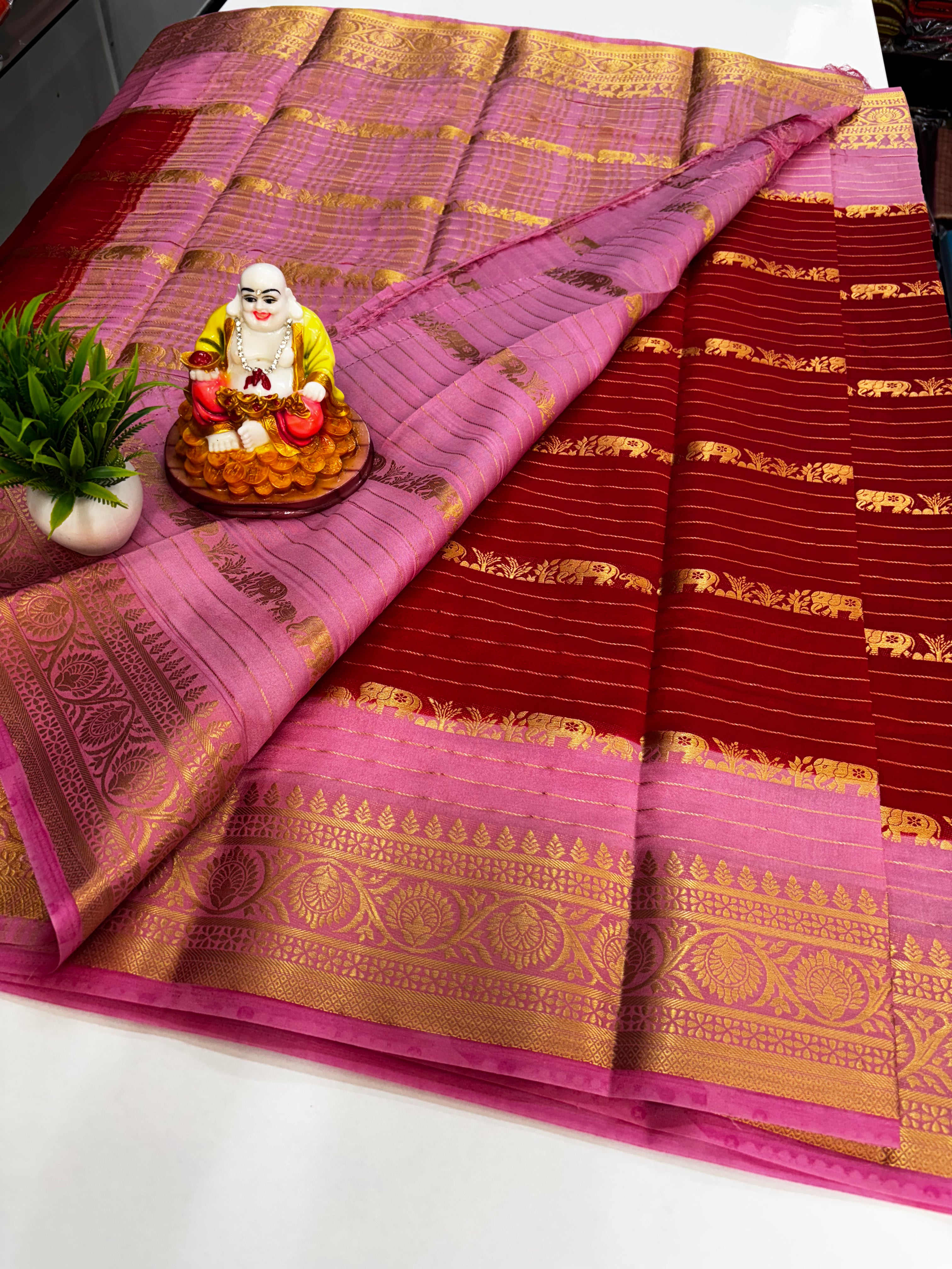 Beautiful Mysore Crepe Silk Saree with Elephant Stripes