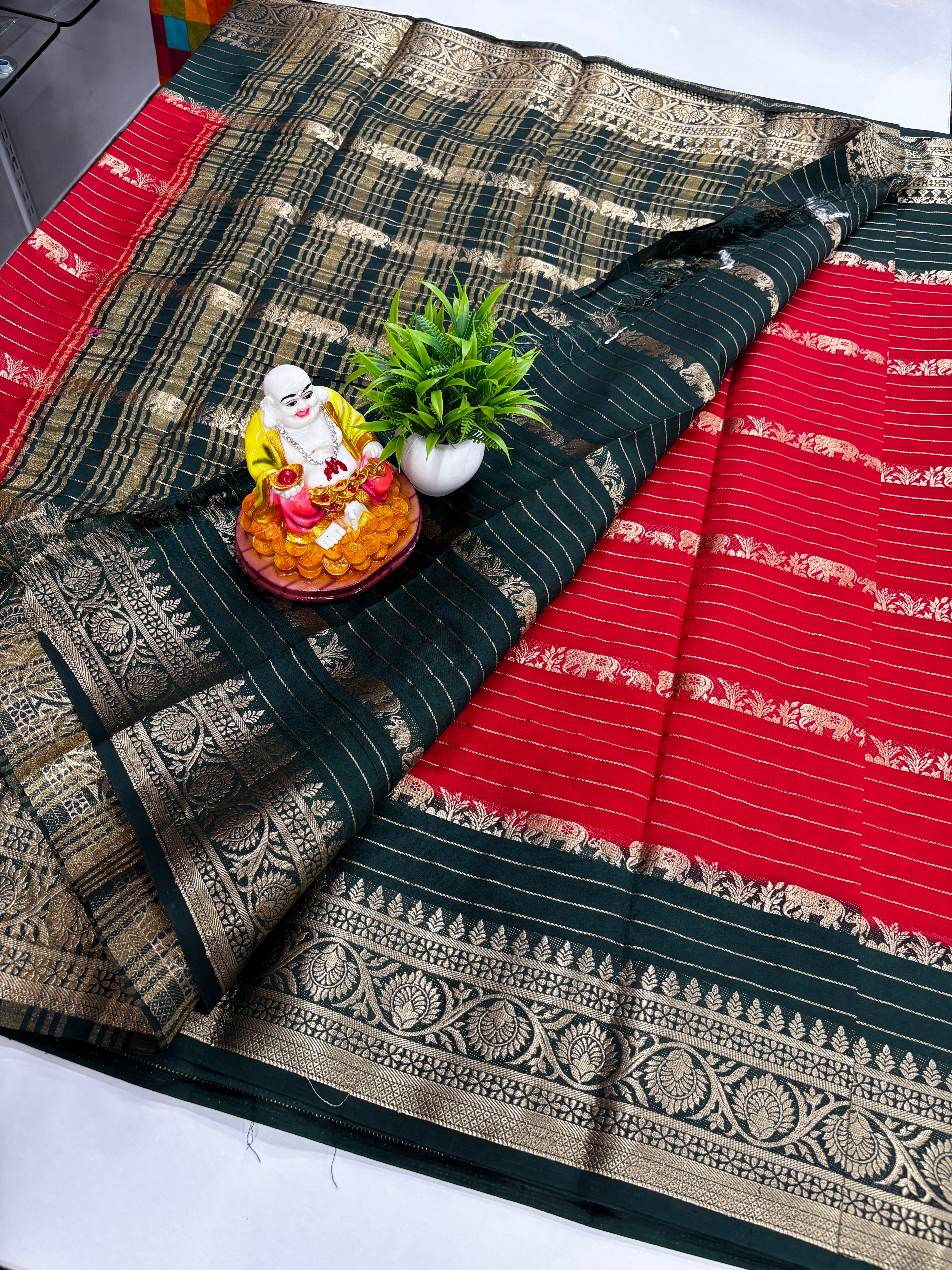 Beautiful Mysore Crepe Silk Saree with Elephant Stripes