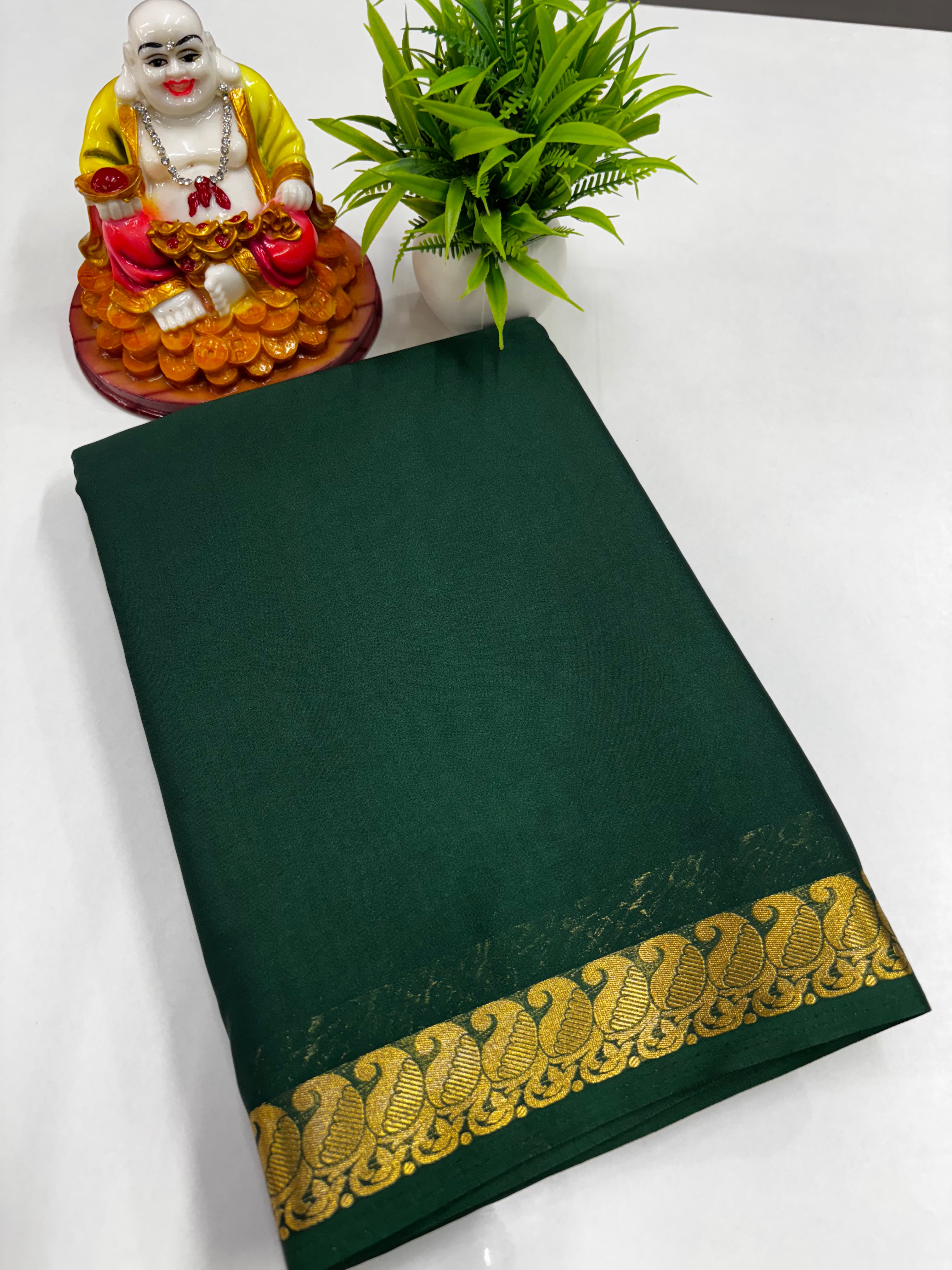 Mysore Crepe Silk Saree with Beautiful Small Mango Border