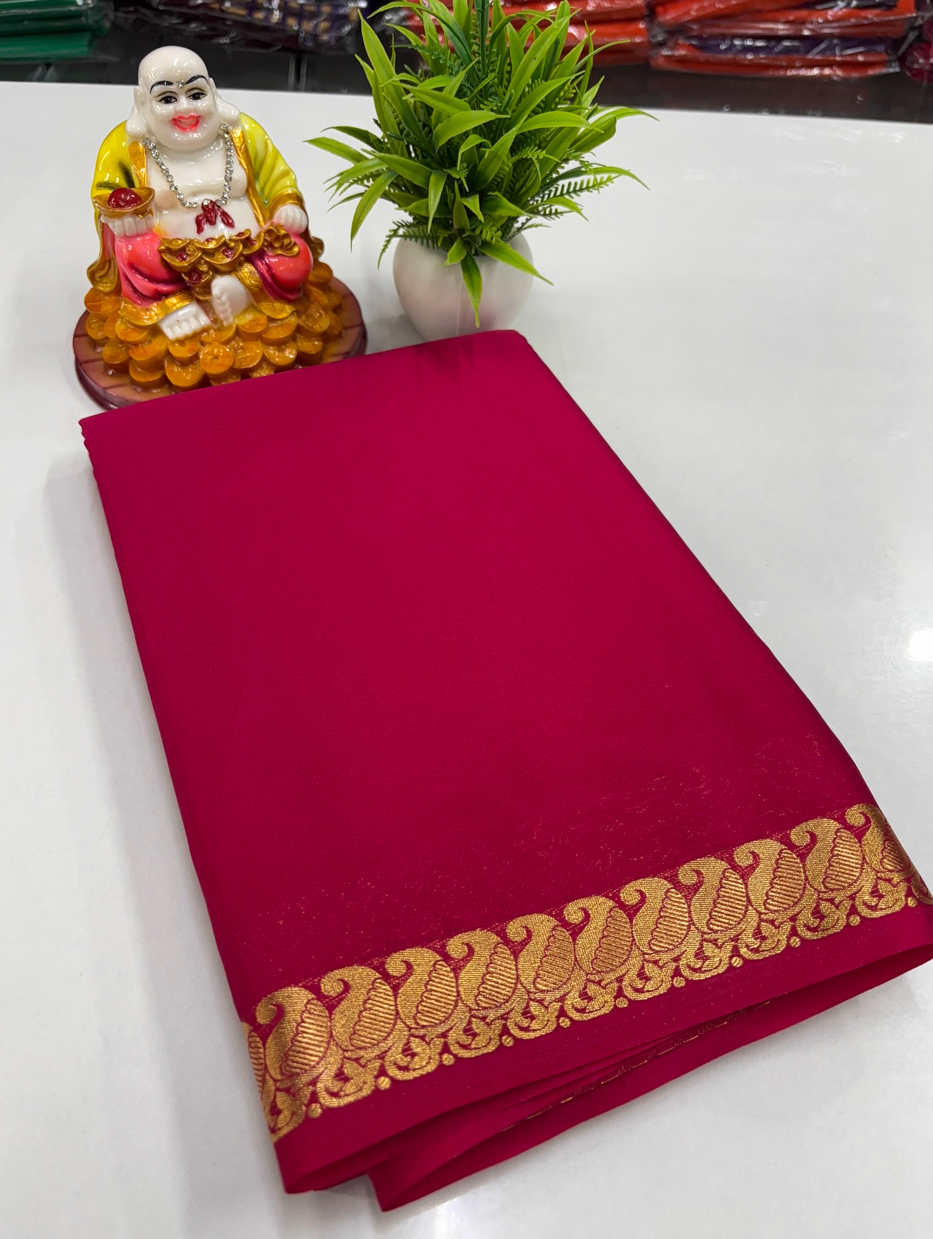 Mysore Crepe Silk Saree with Beautiful Small Mango Border