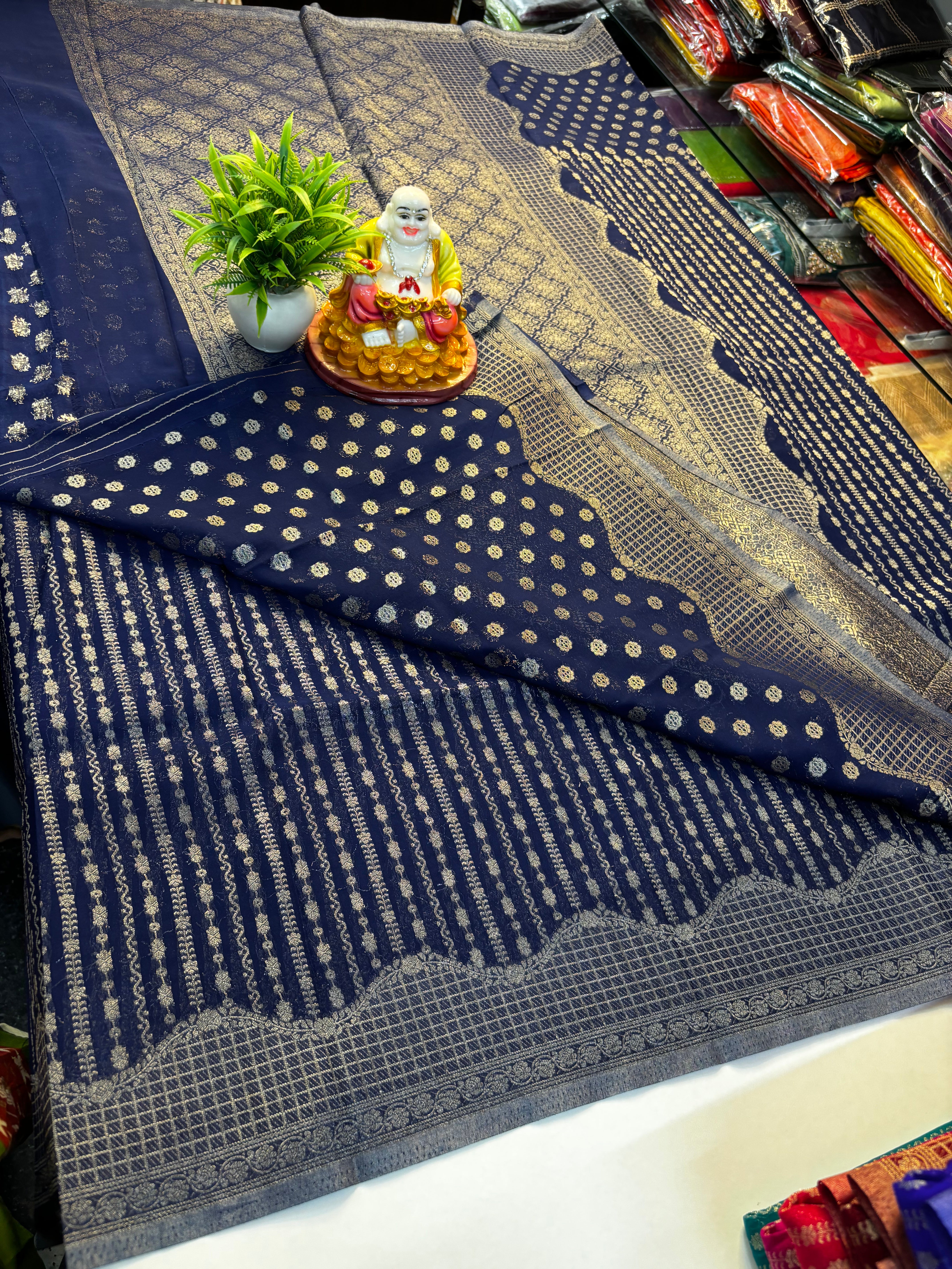 Chiffon Saree with Stripes – Rich Pallu & Butta Blouse