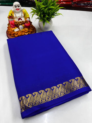 Mysore Crepe Silk Saree with Beautiful Small Mango Border