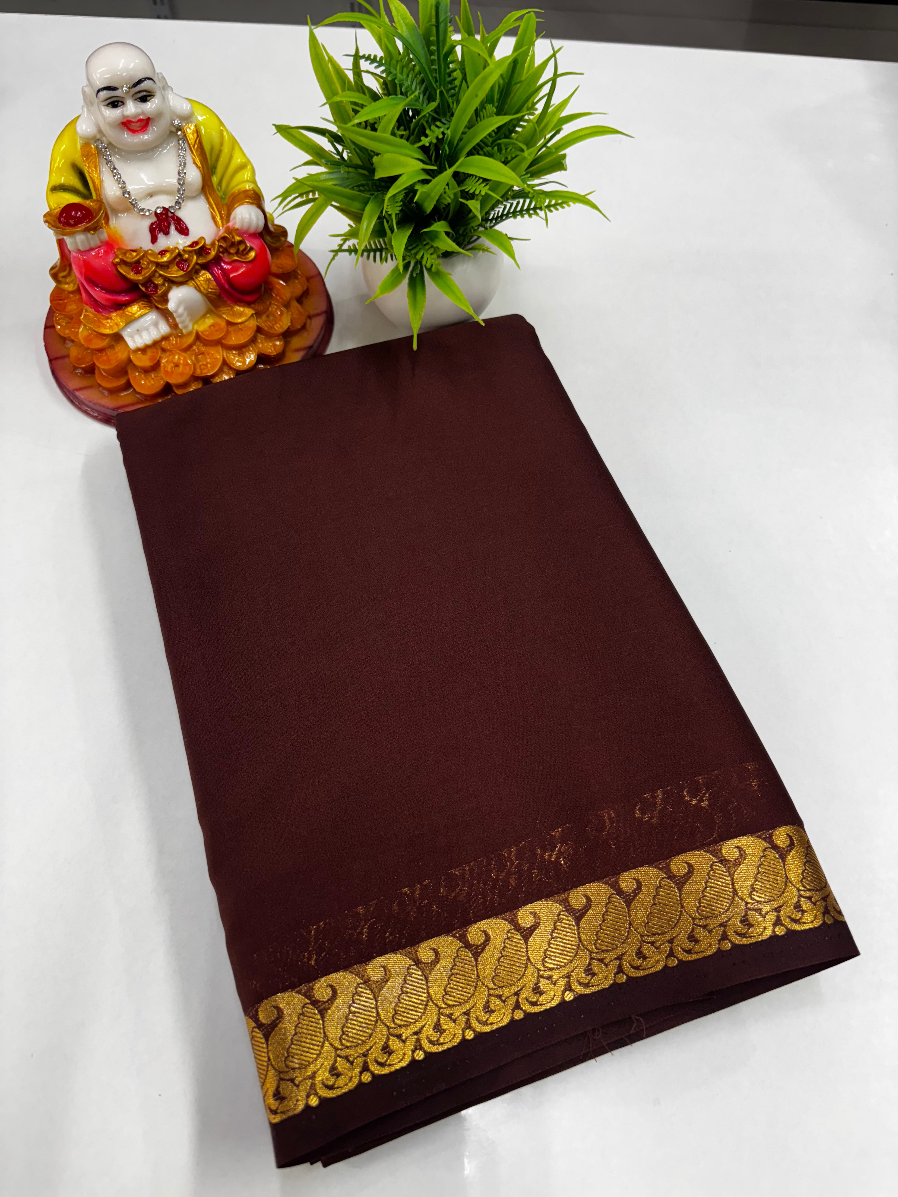 Mysore Crepe Silk Saree with Beautiful Small Mango Border
