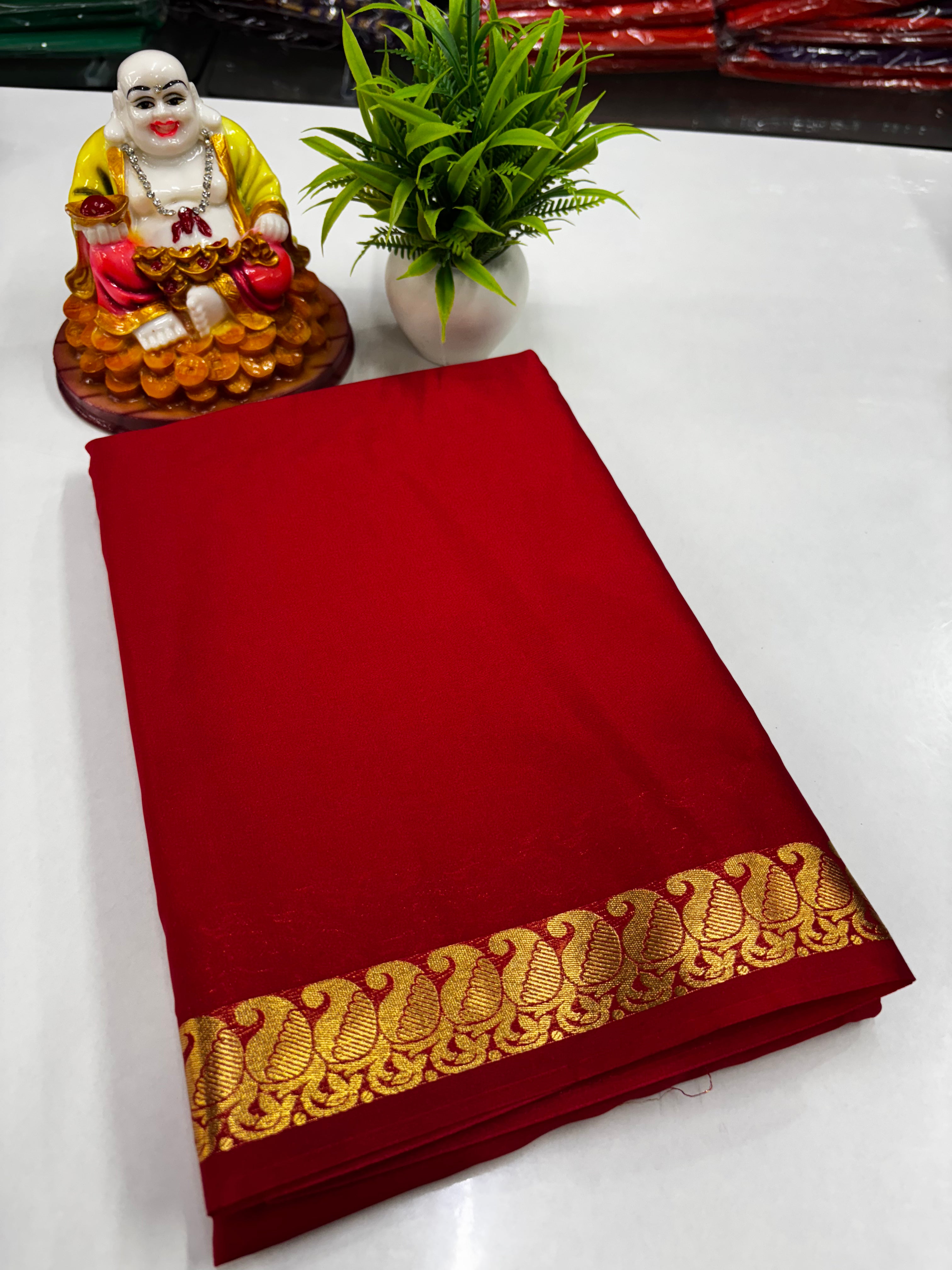 Mysore Crepe Silk Saree with Beautiful Small Mango Border