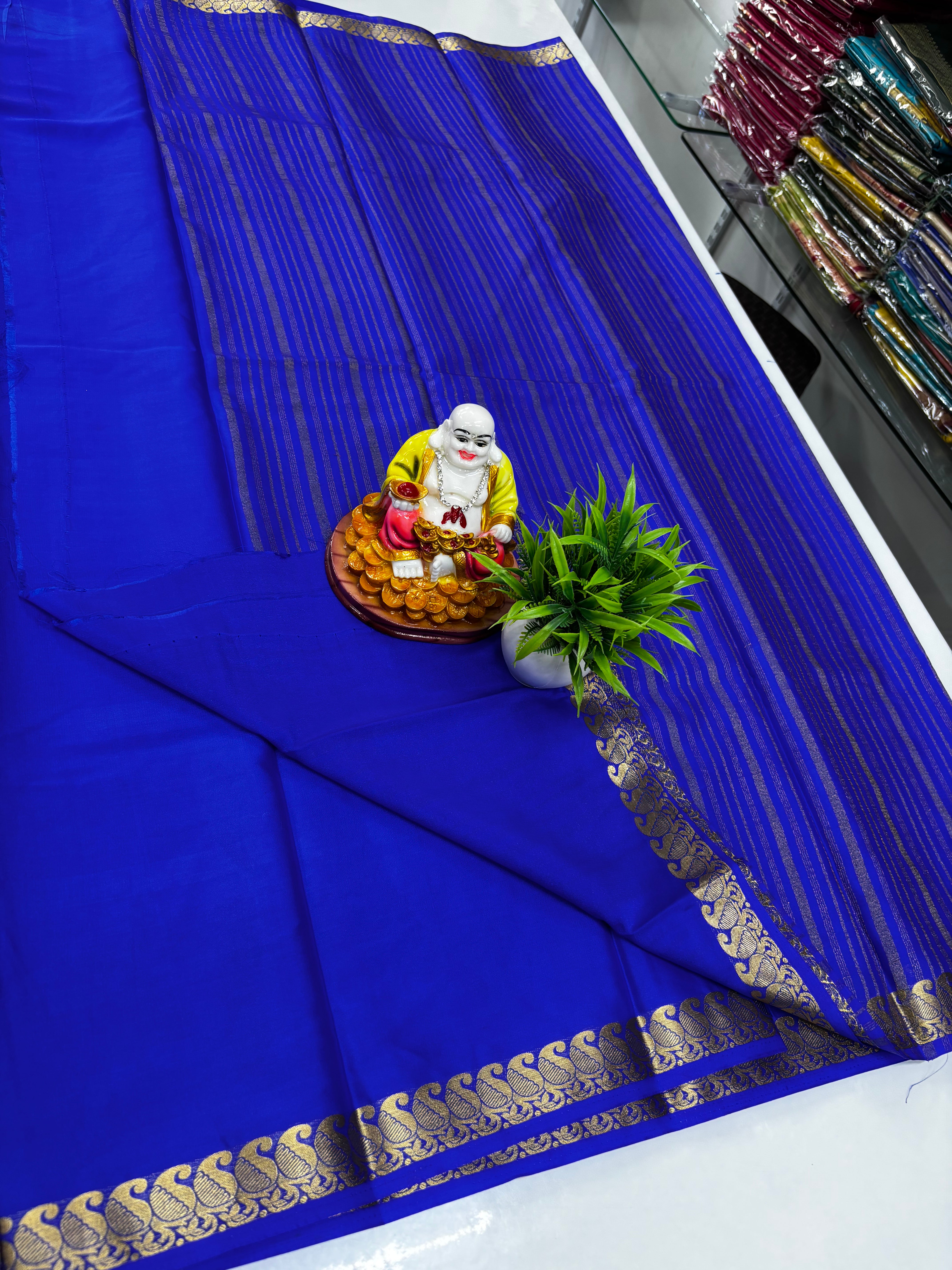 Mysore Crepe Silk Saree with Beautiful Small Mango Border