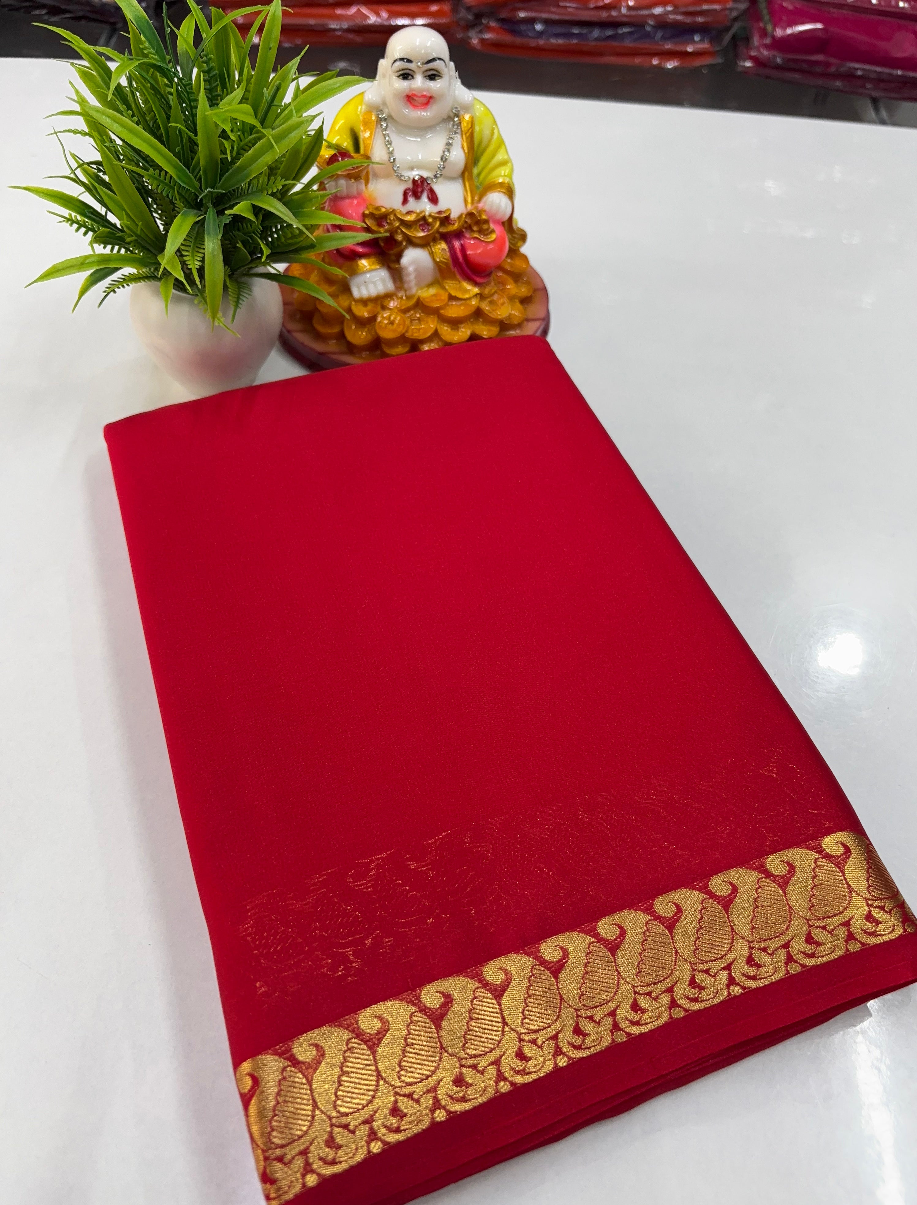 Mysore Crepe Silk Saree with Beautiful Small Mango Border