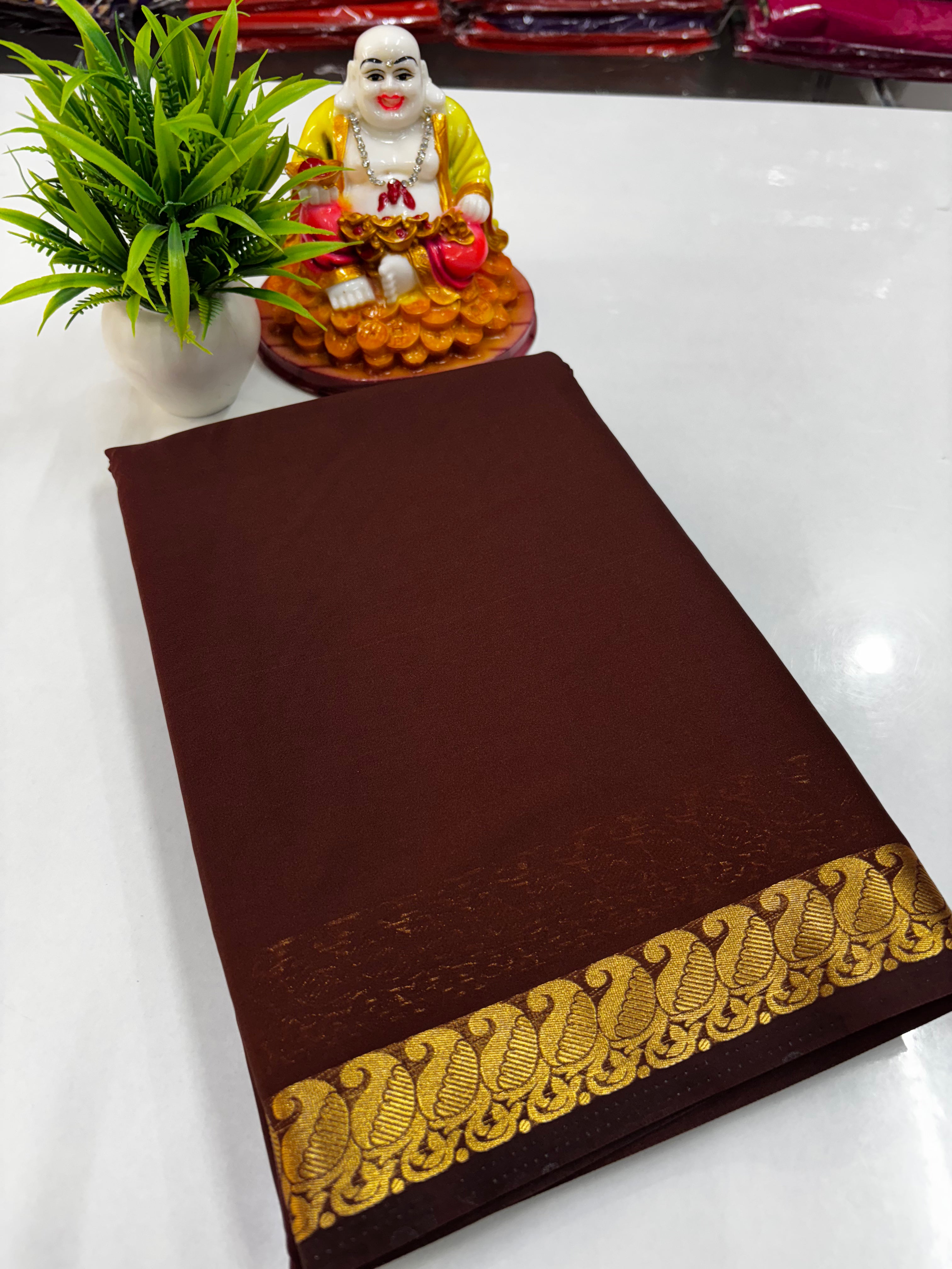 Mysore Crepe Silk Saree with Beautiful Small Mango Border