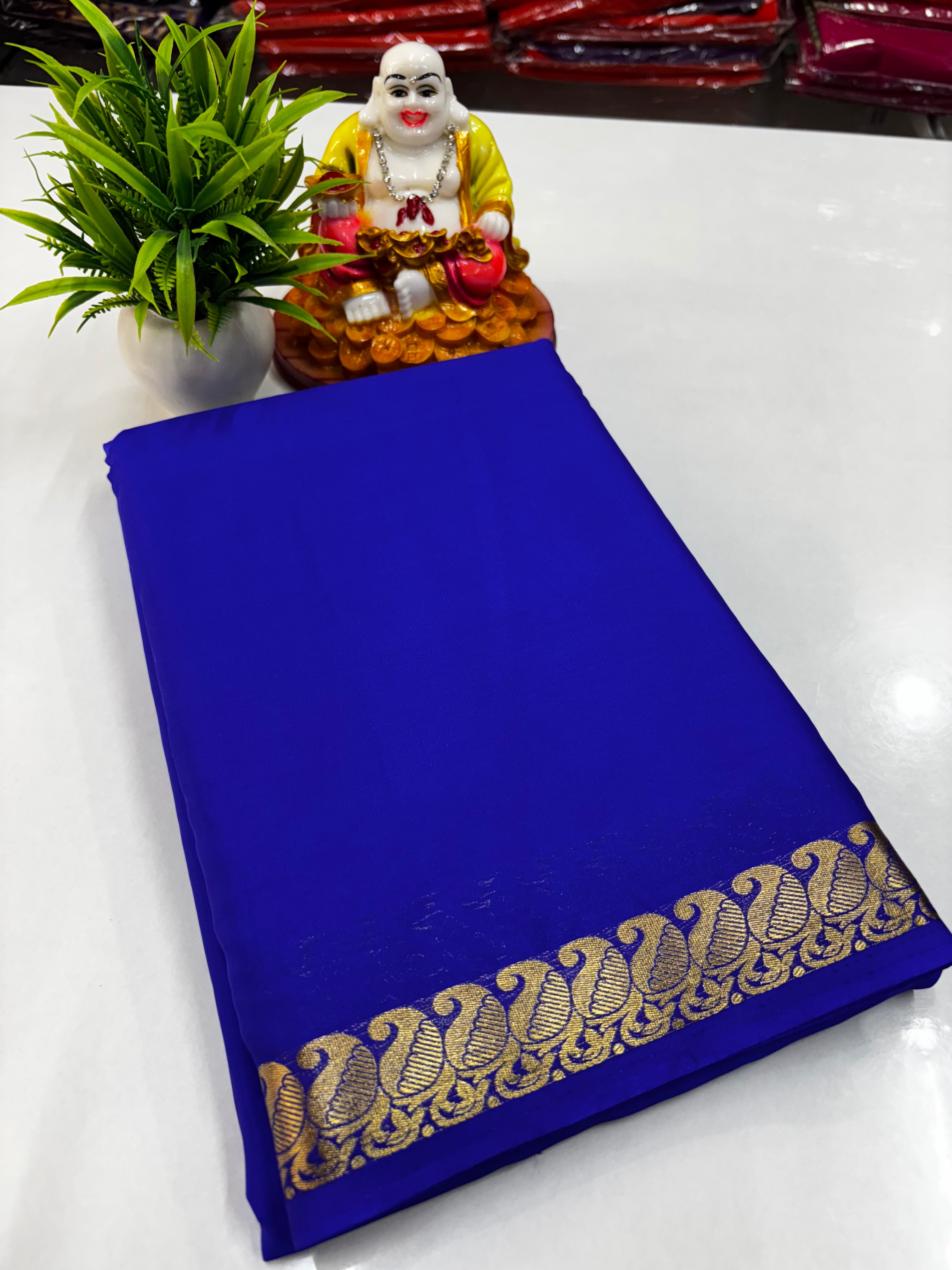 Mysore Crepe Silk Saree with Beautiful Small Mango Border