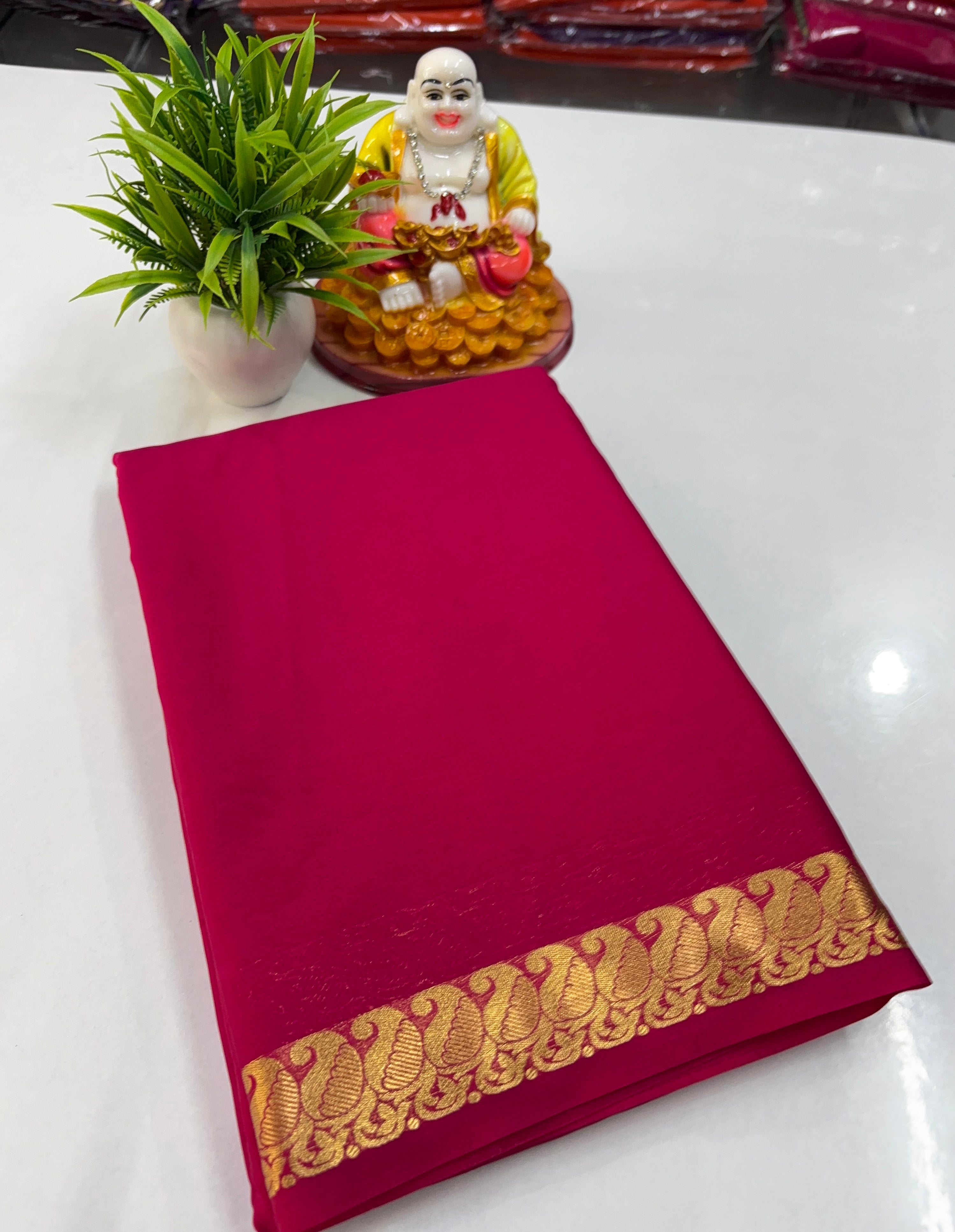 Mysore Crepe Silk Saree with Beautiful Small Mango Border