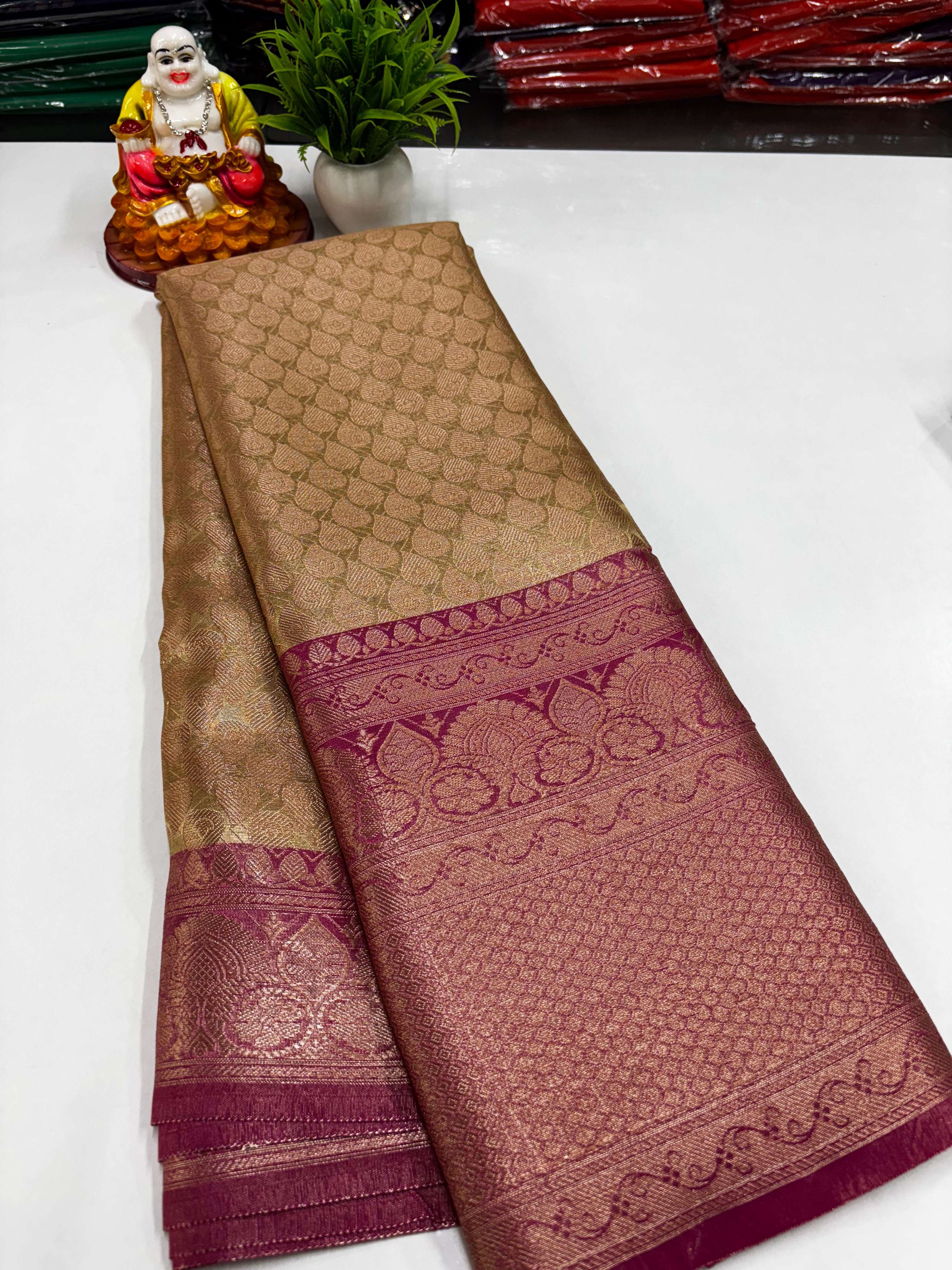 tissue saree with beautiful contrast border and brocade blouse