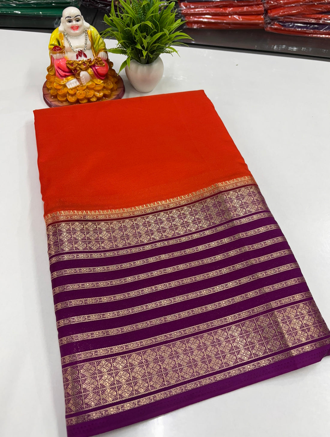 Mysore Crepe Silk Saree with  beautiful Contrast Border