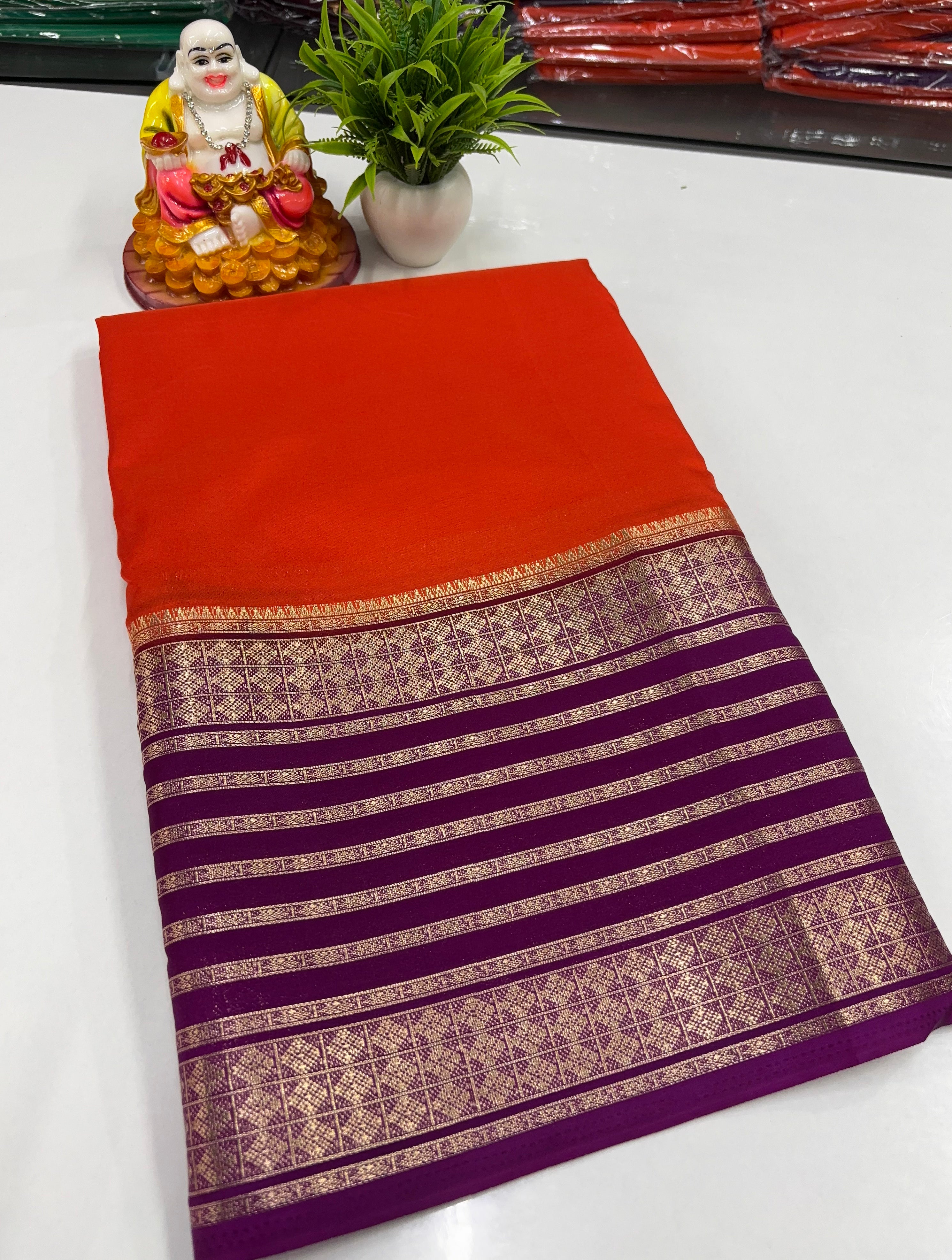 Mysore Crepe Silk Saree with  beautiful Contrast Border