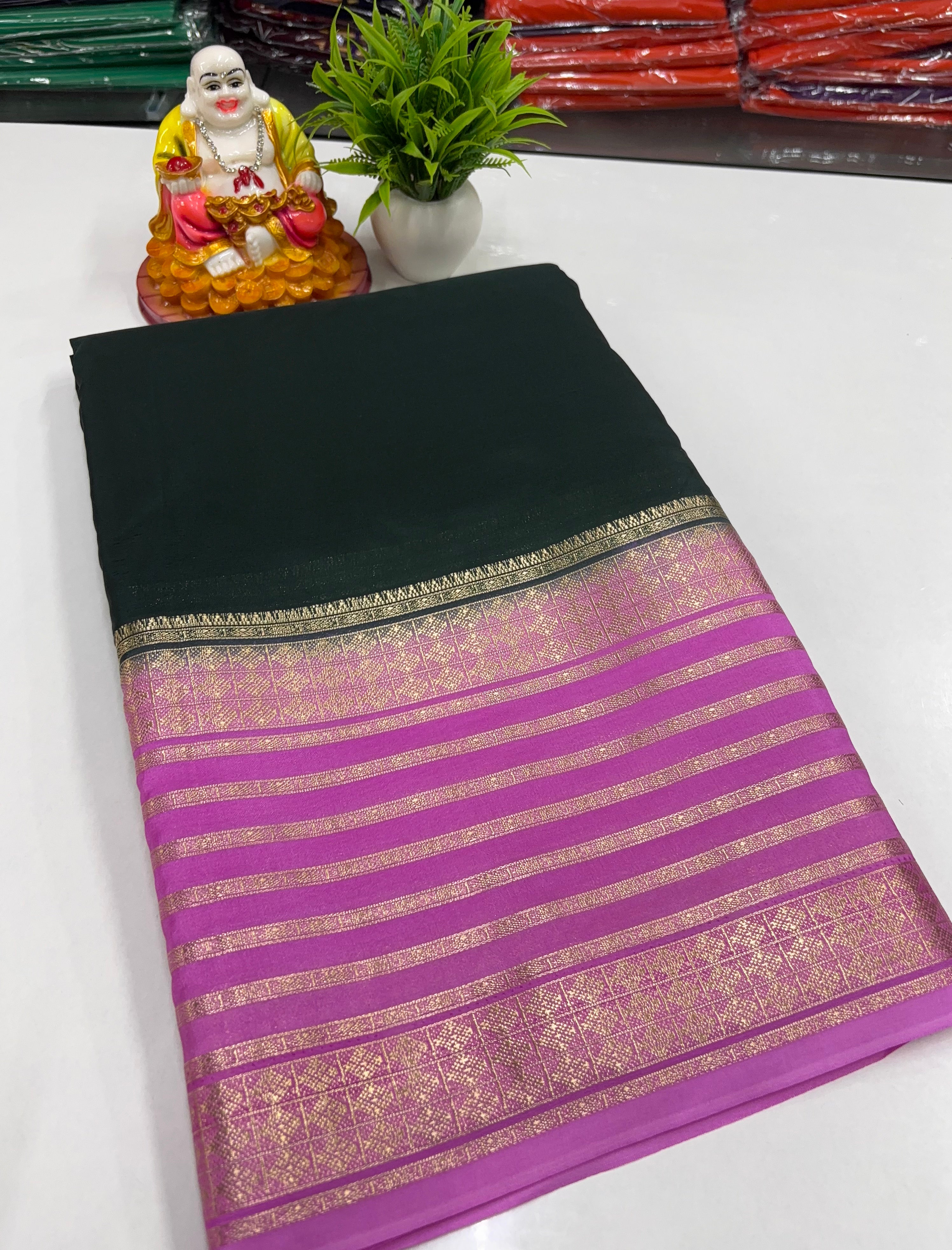 Mysore Crepe Silk Saree with  beautiful Contrast Border