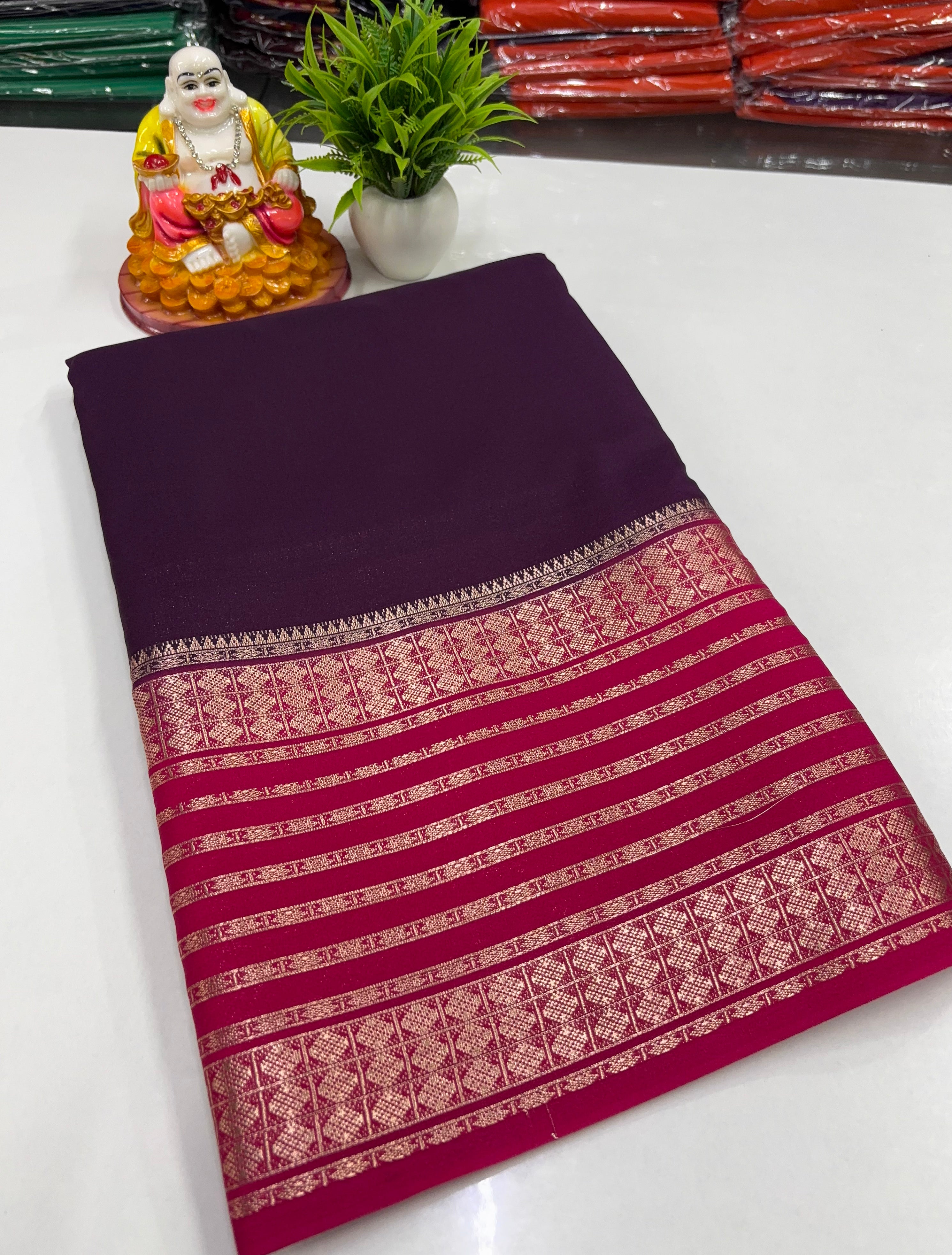 Mysore Crepe Silk Saree with  beautiful Contrast Border