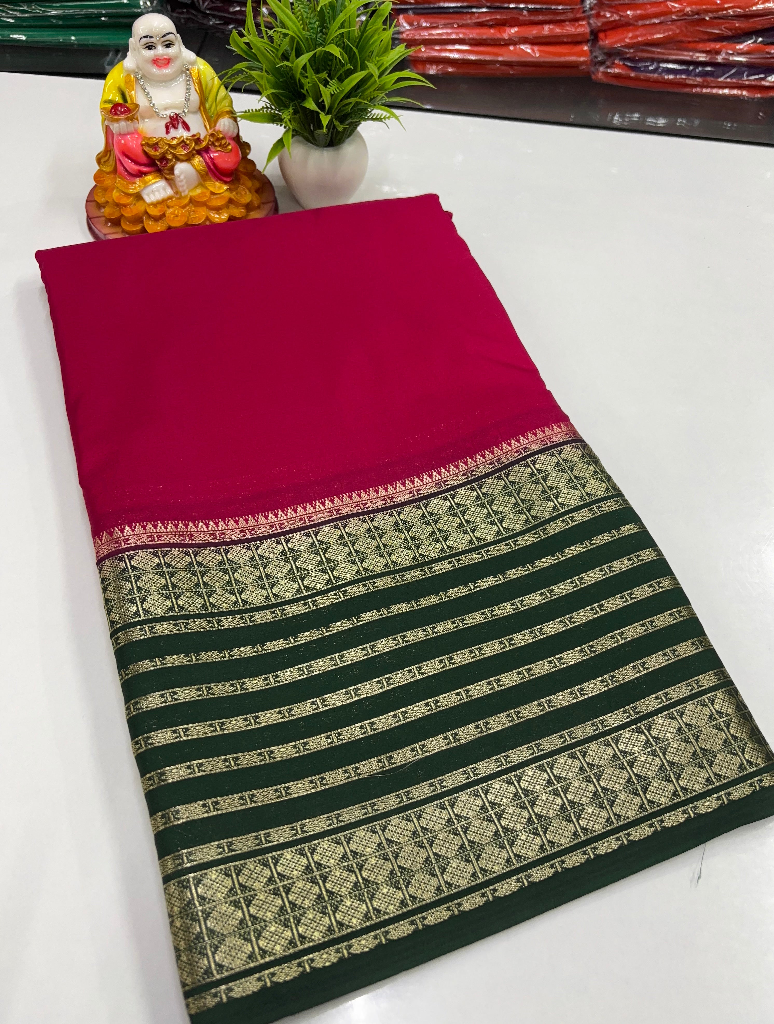 Mysore Crepe Silk Saree with  beautiful Contrast Border