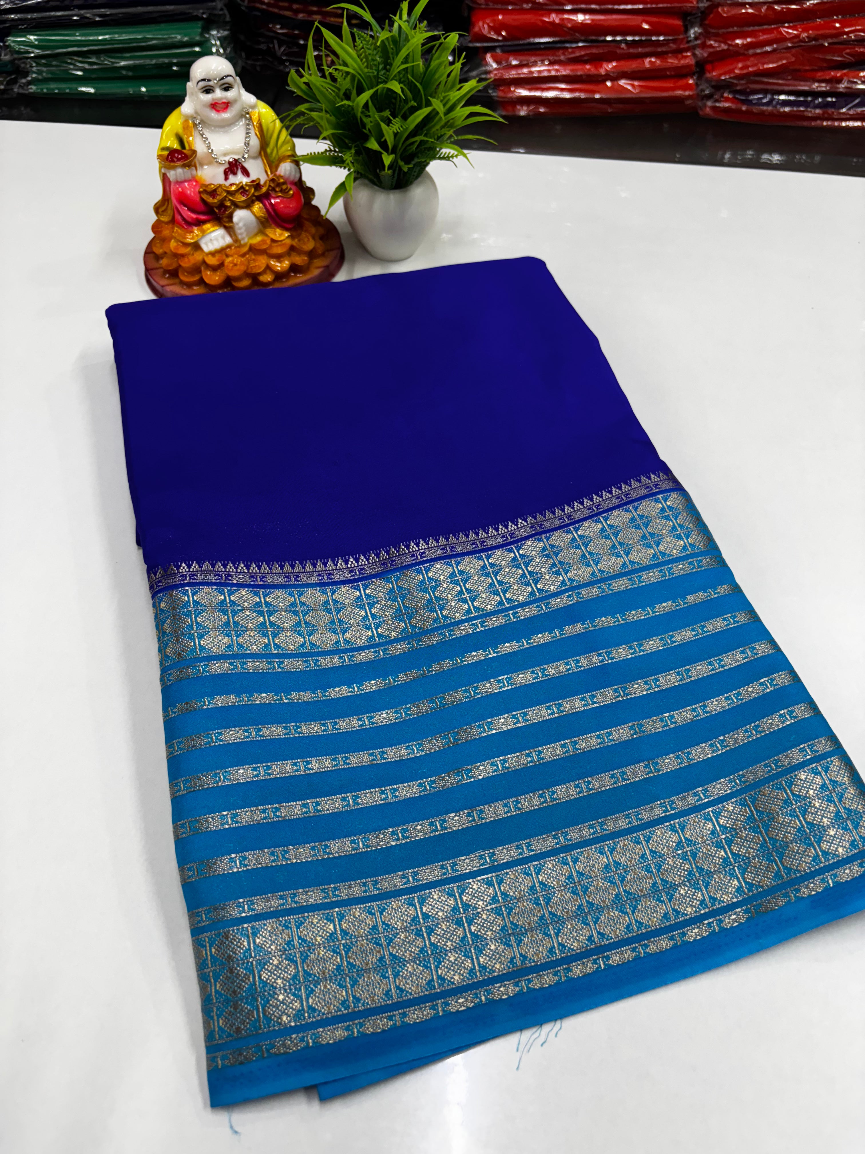 Mysore Crepe Silk Saree with  beautiful Contrast Border