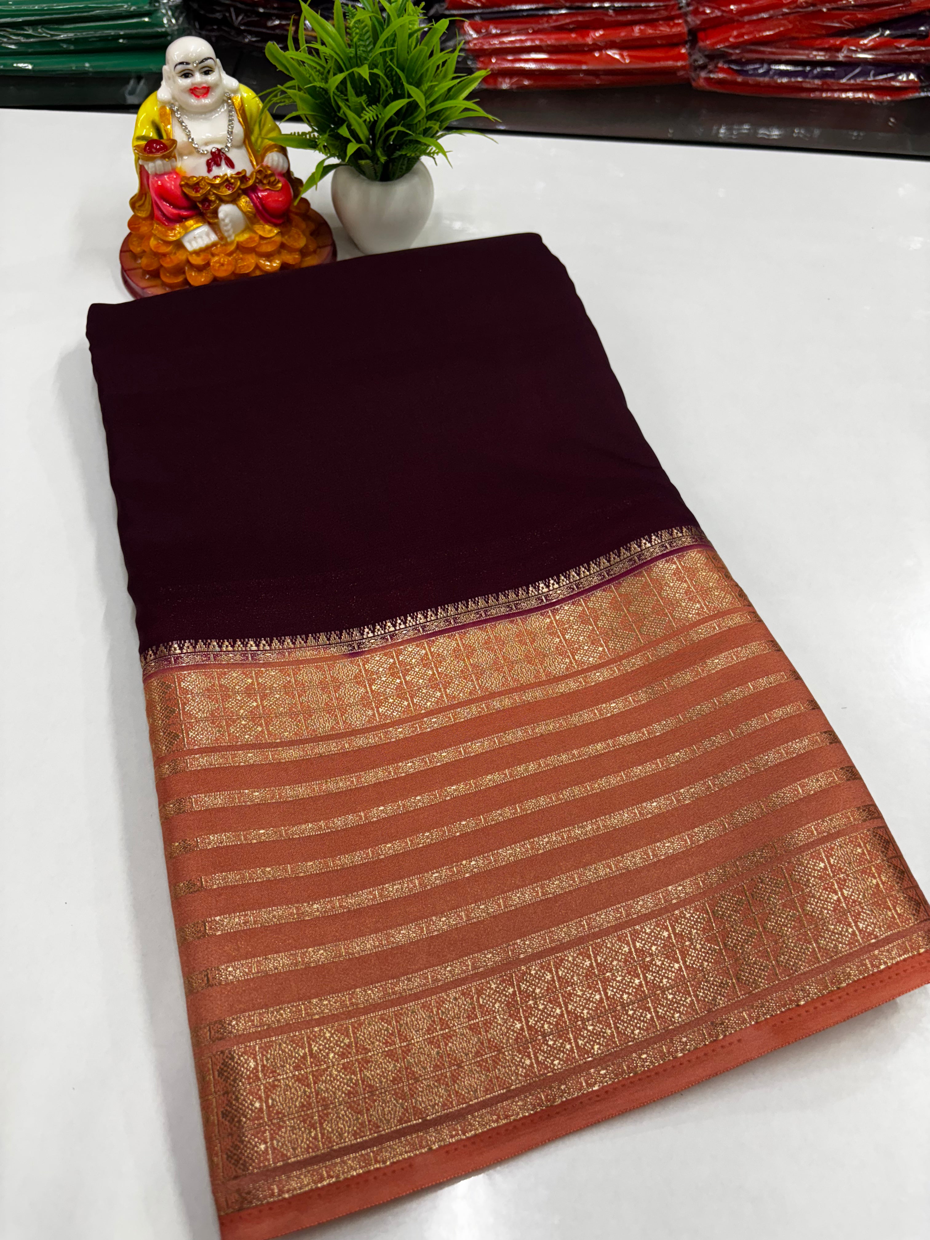 Mysore Crepe Silk Saree with  beautiful Contrast Border