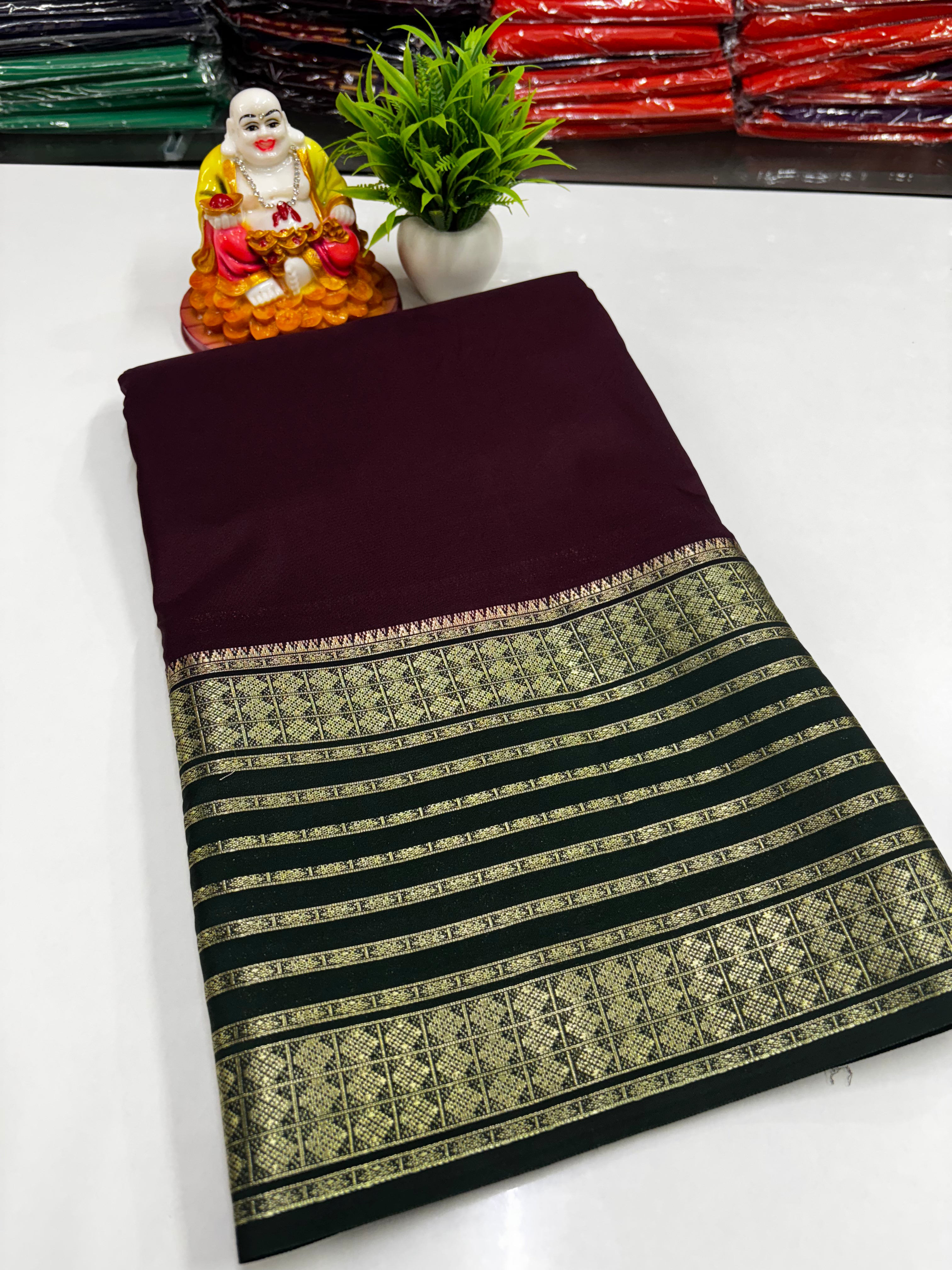 Mysore Crepe Silk Saree with  beautiful Contrast Border