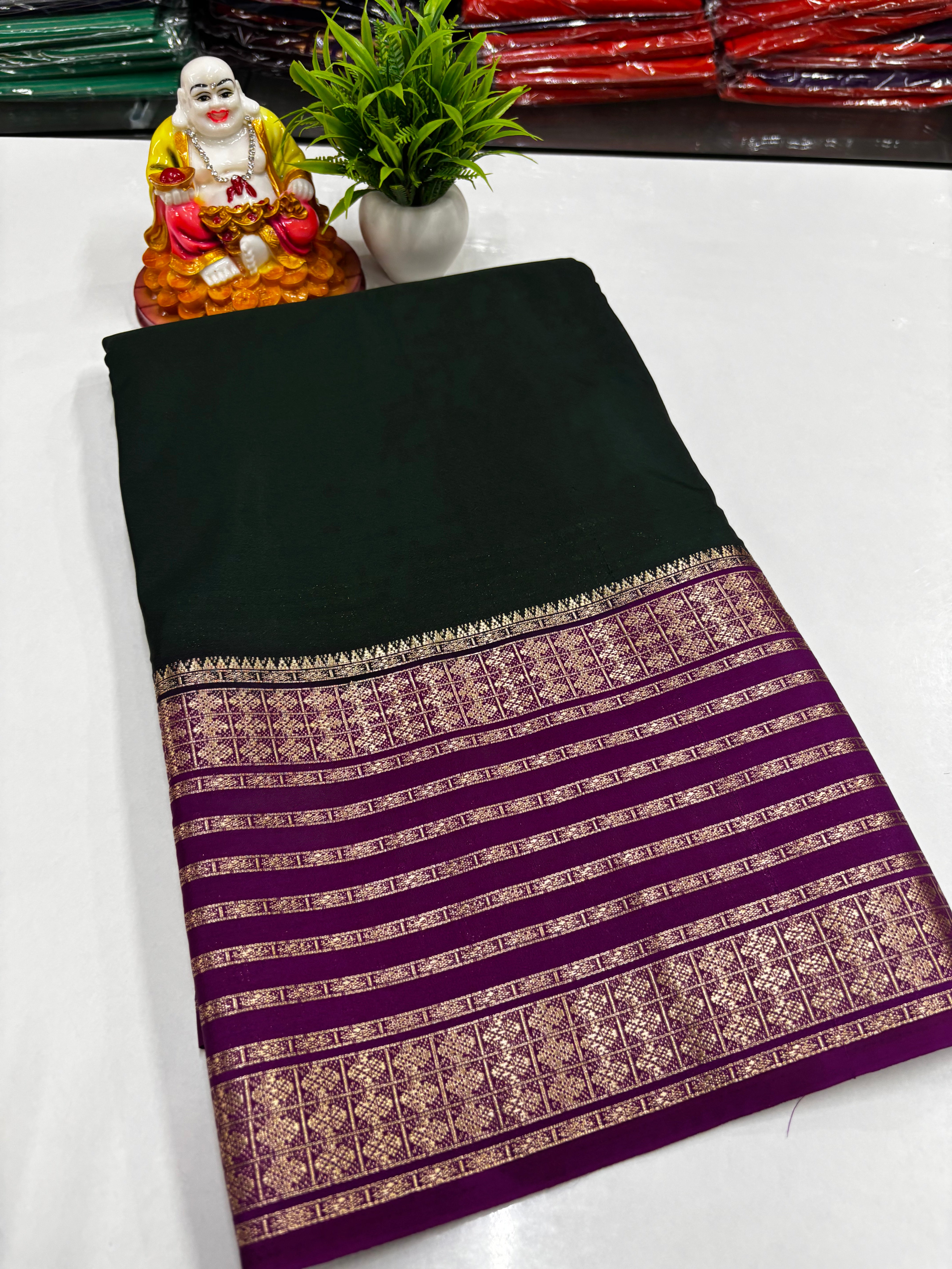 Mysore Crepe Silk Saree with  beautiful Contrast Border