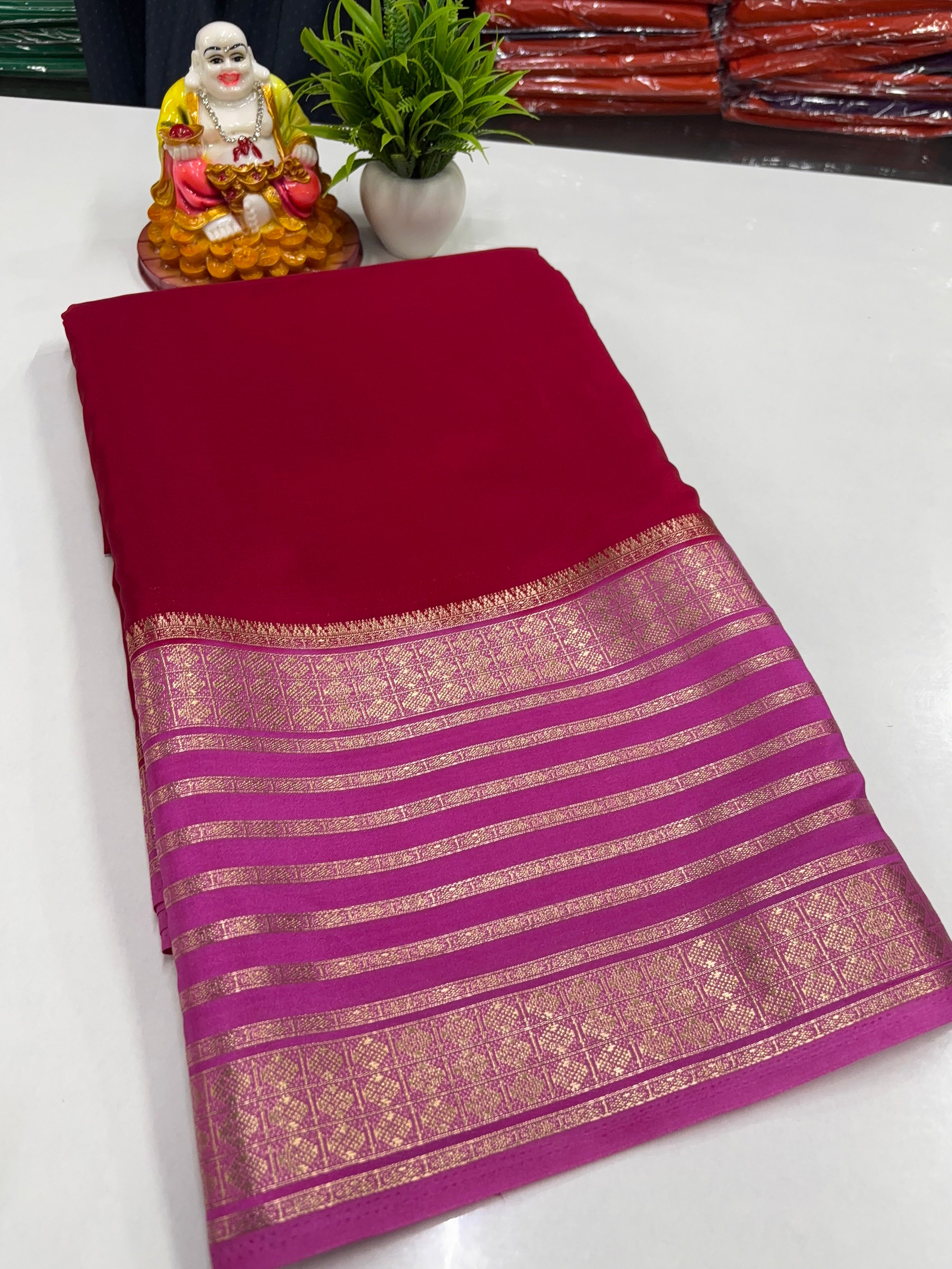 Mysore Crepe Silk Saree with  beautiful Contrast Border