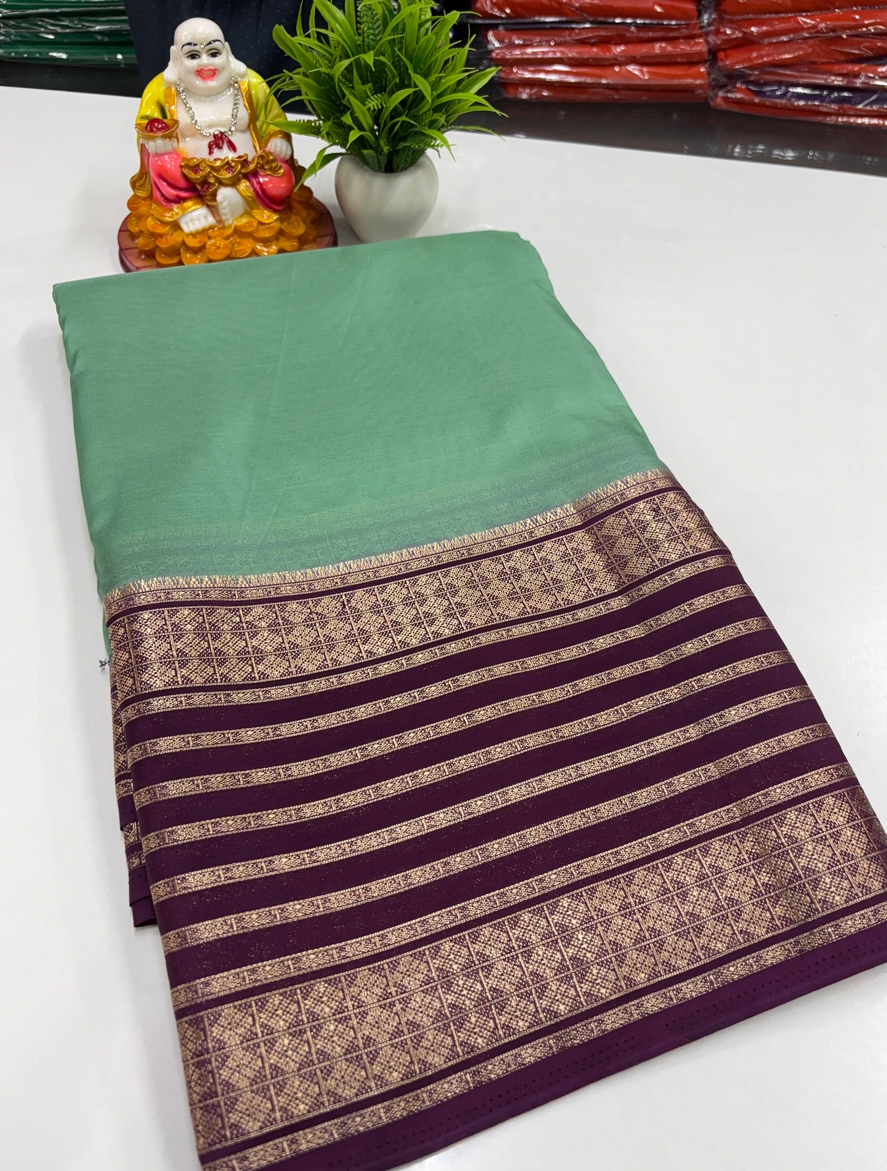 Mysore Crepe Silk Saree with  beautiful Contrast Border