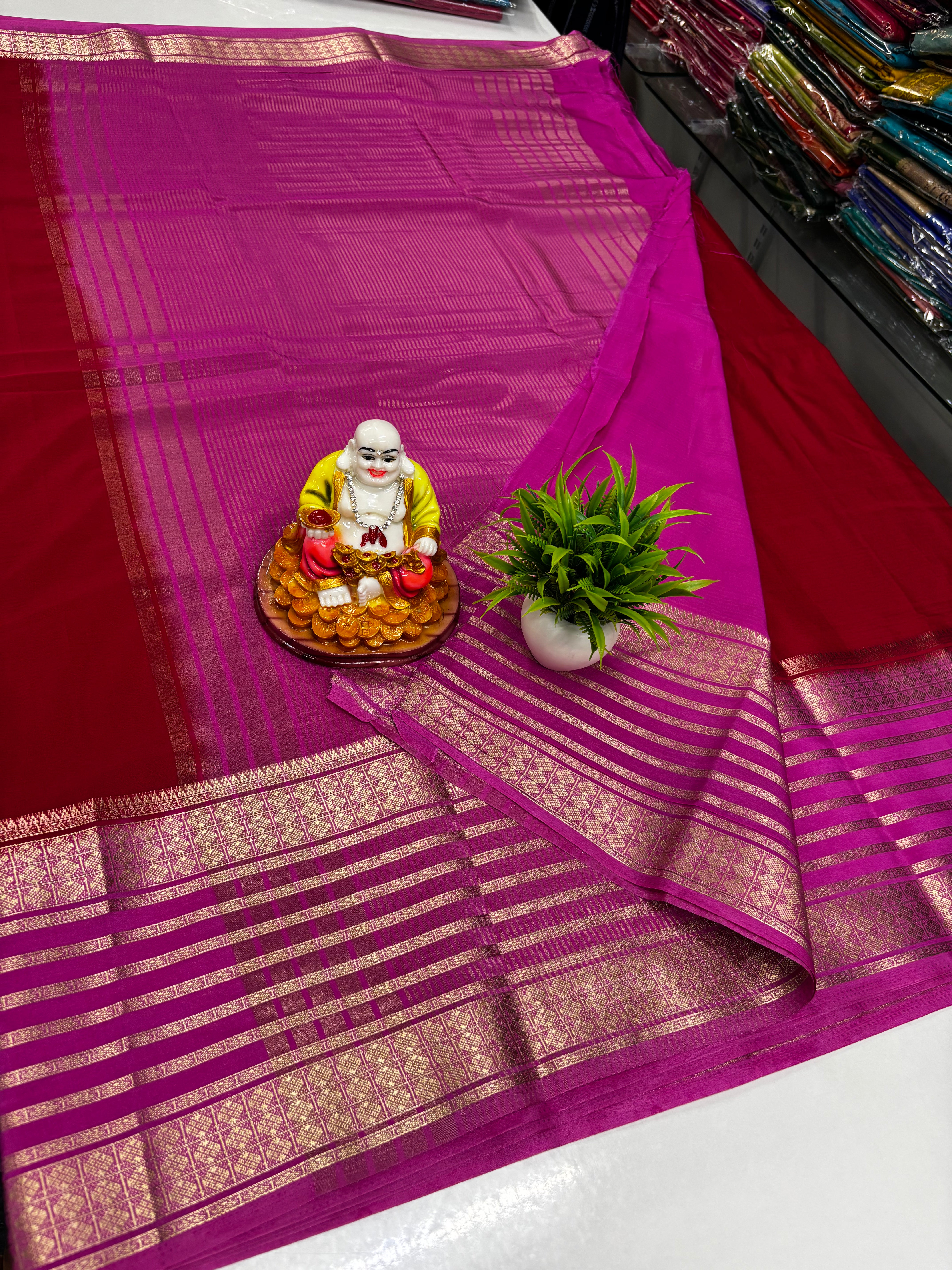 Mysore Crepe Silk Saree with  beautiful Contrast Border
