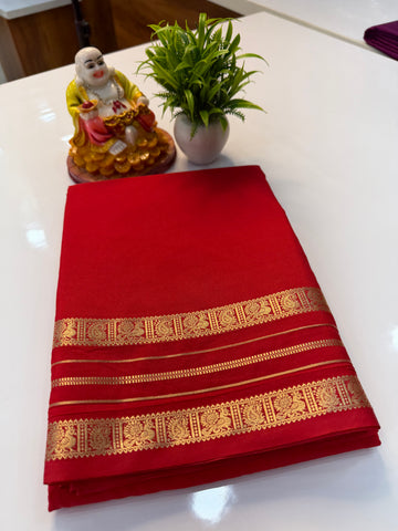 Mysore Crepe Silk Saree with Peacock Border & Rich Pallu
