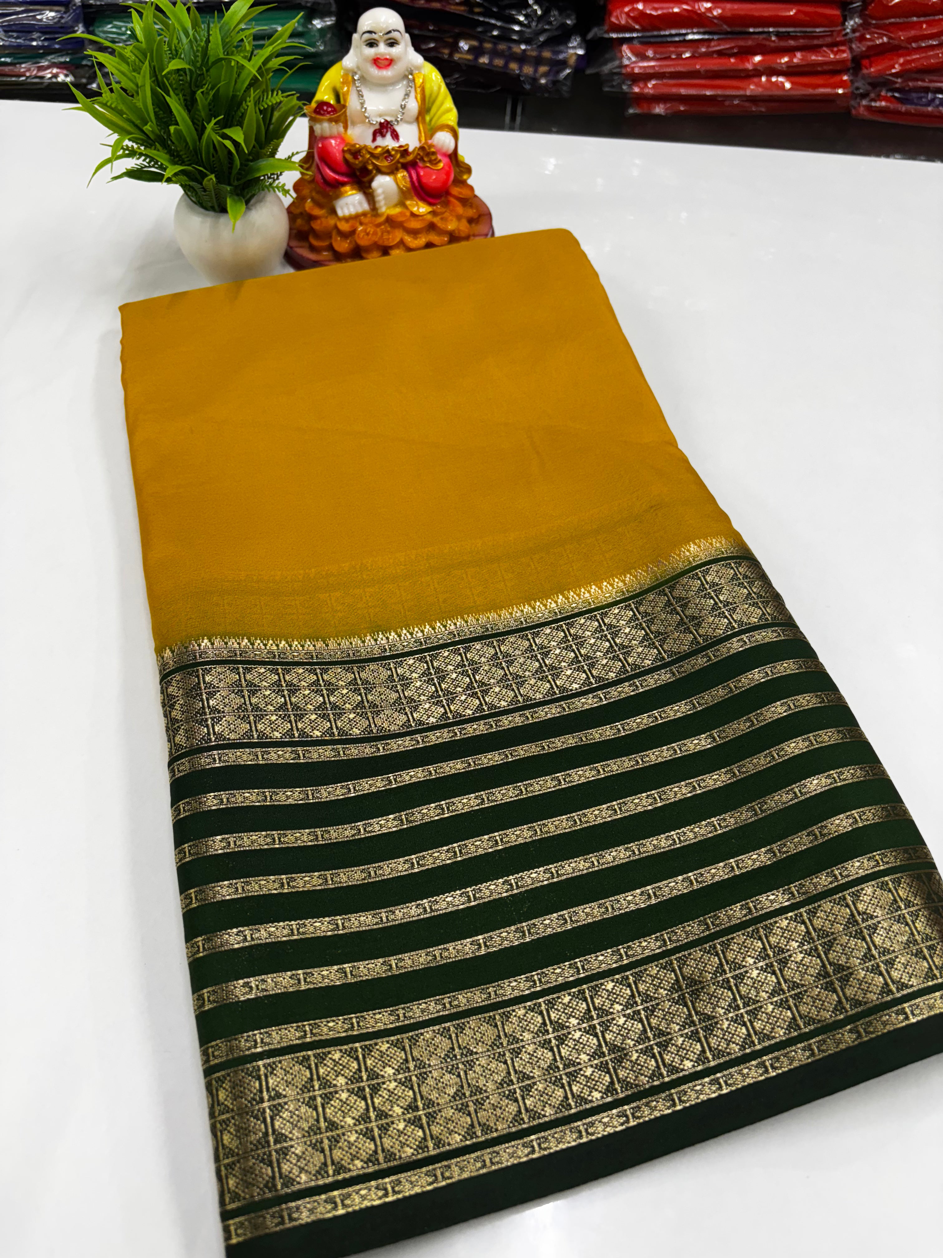 Mysore Crepe Silk Saree with  beautiful Contrast Border