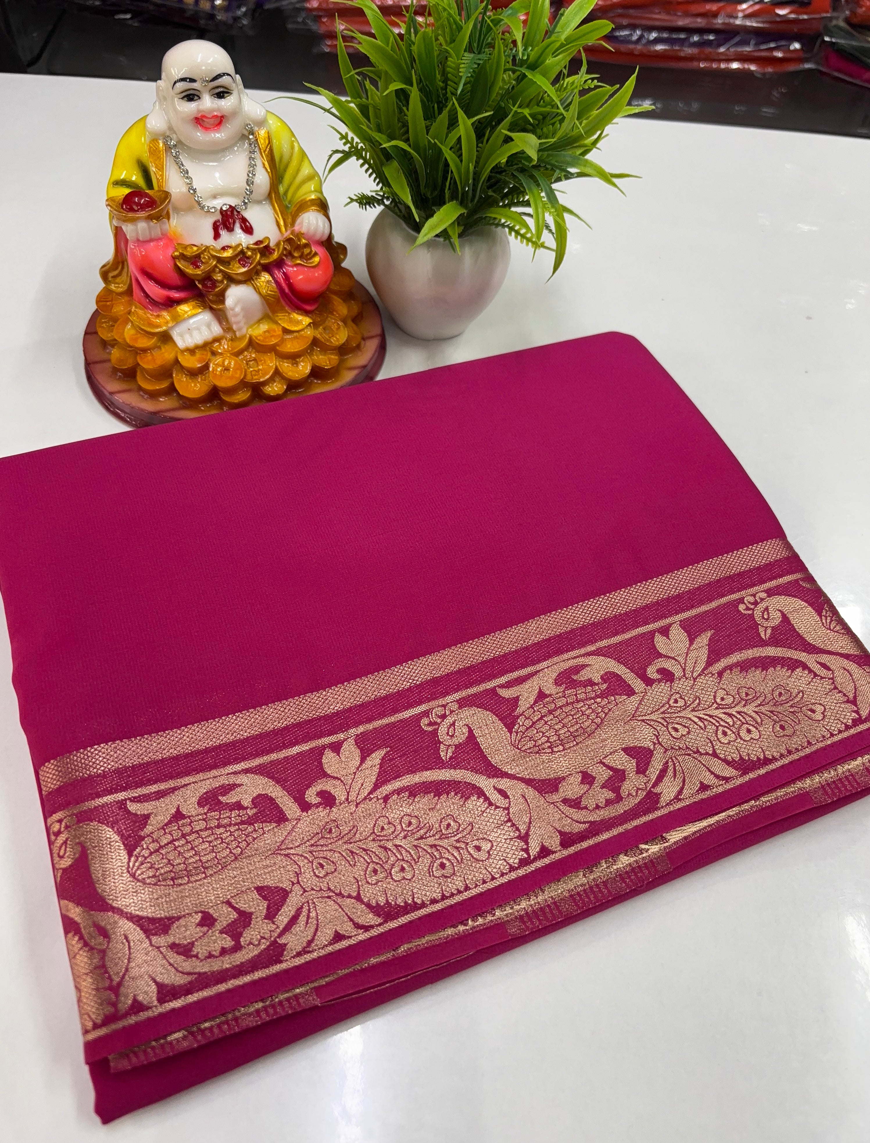 premium mysore crape silk saree with beautiful peacock border need shoipify made from padmavathi silks and sarees