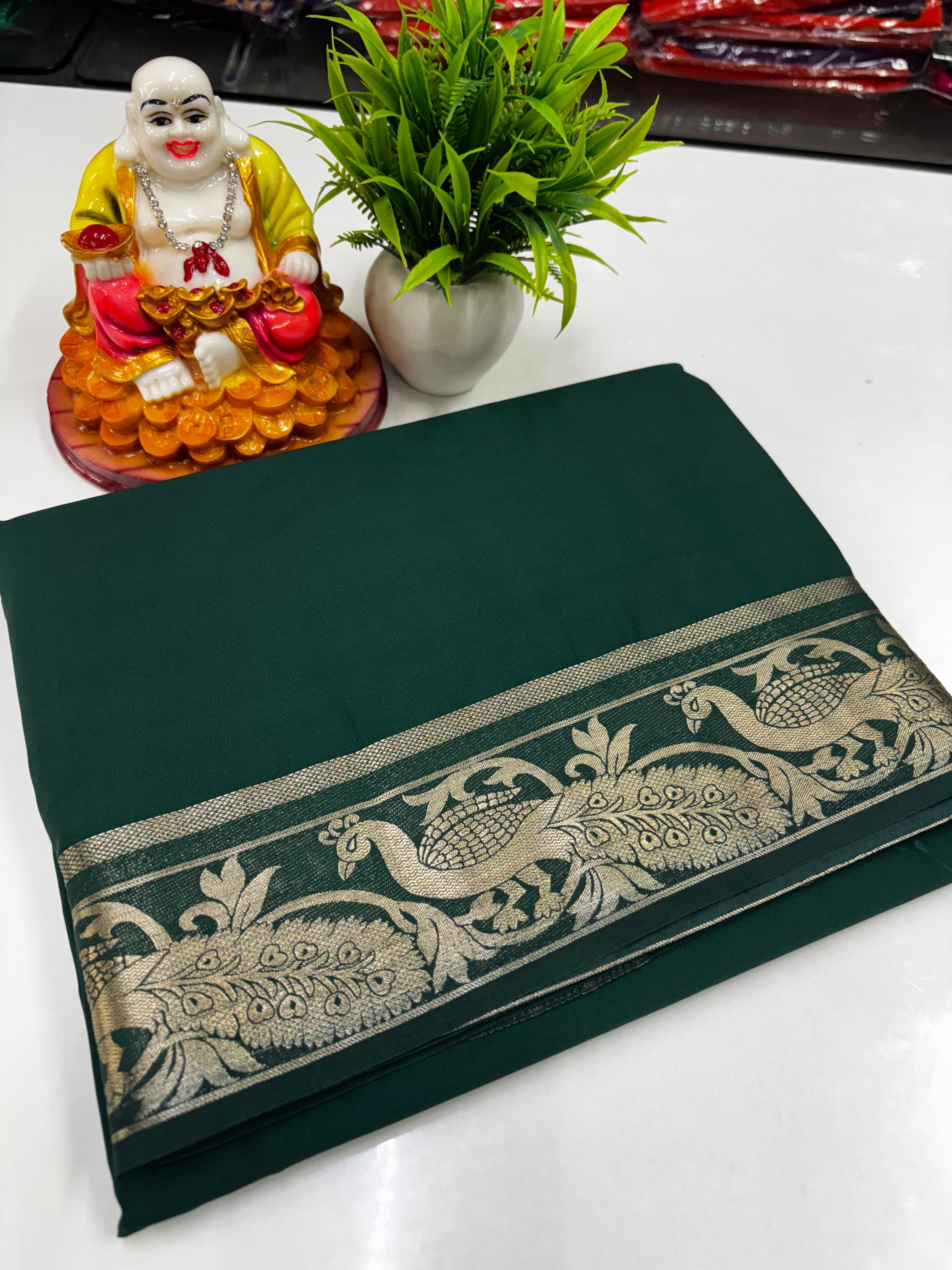 premium mysore crape silk saree with beautiful peacock border need shoipify made from padmavathi silks and sarees