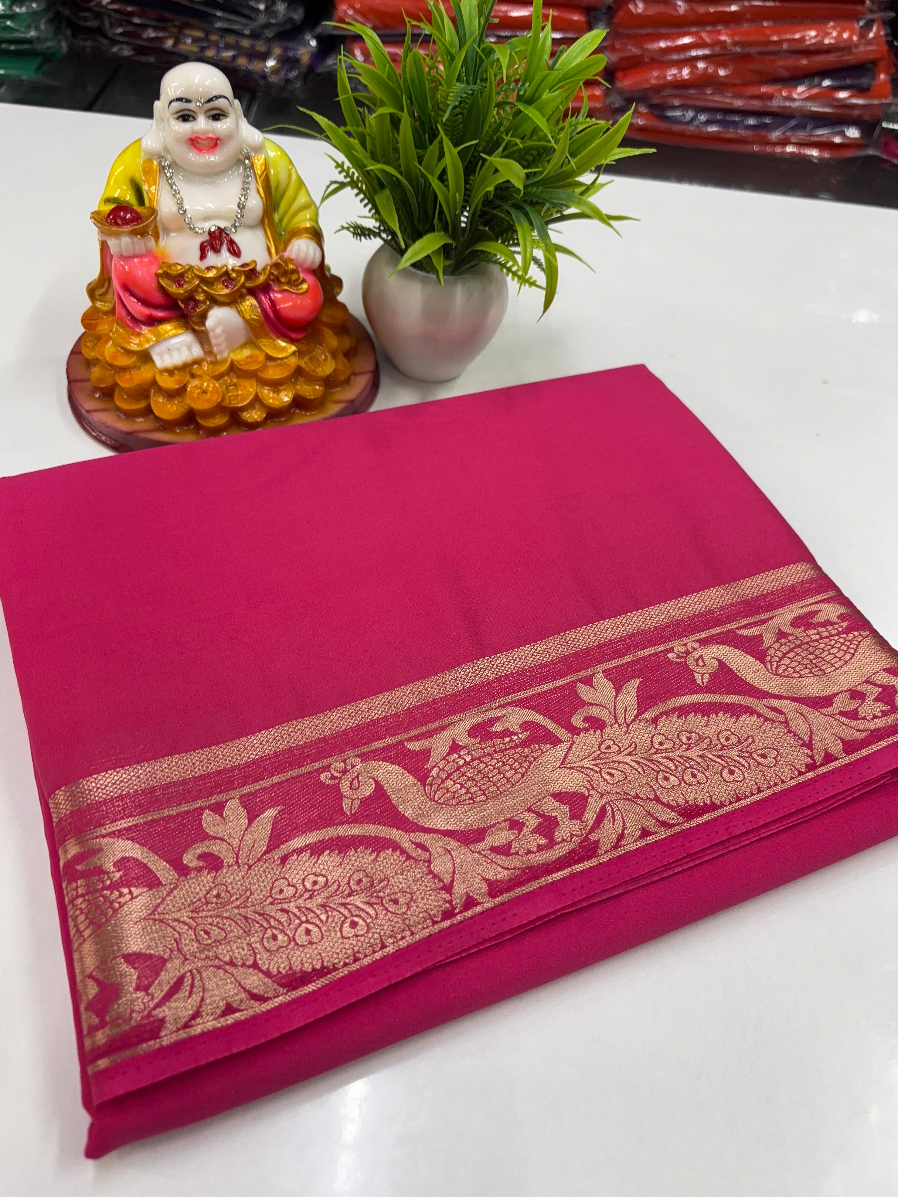 premium mysore crape silk saree with beautiful peacock border need shoipify made from padmavathi silks and sarees