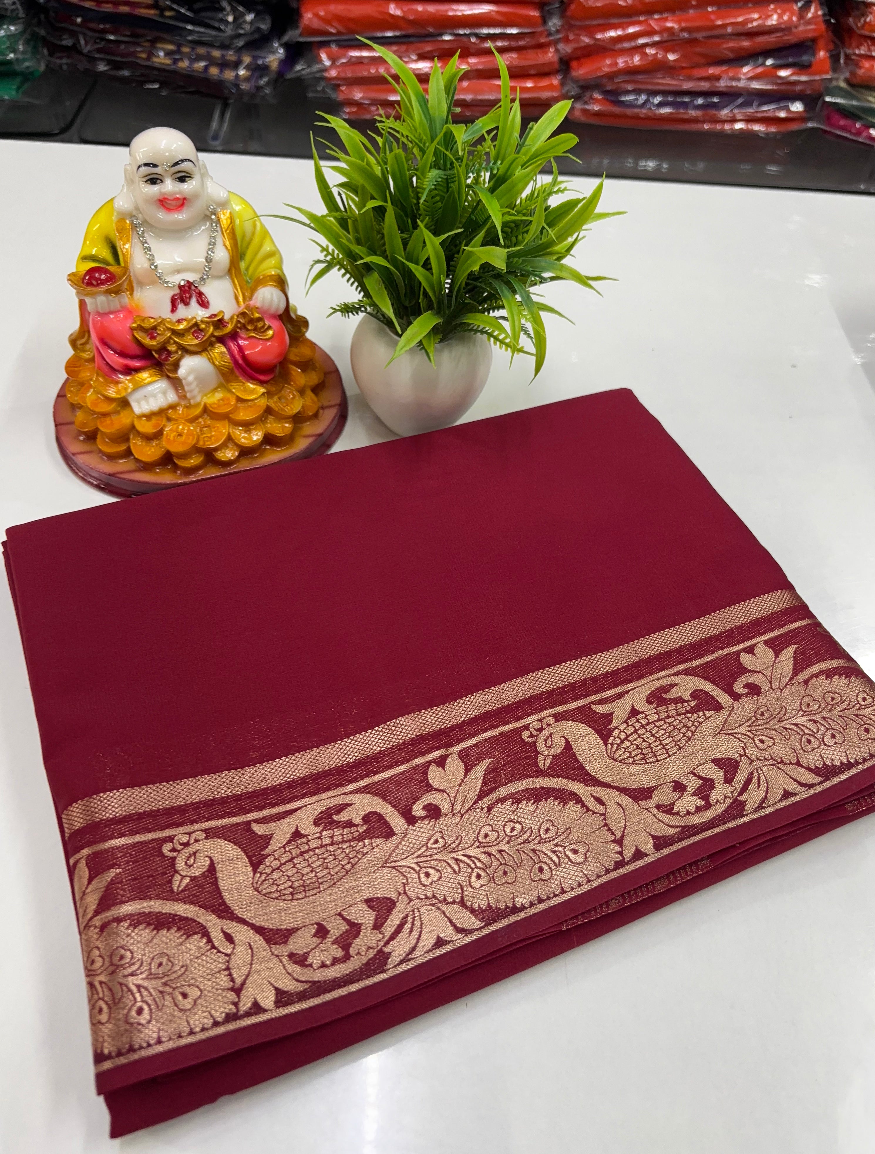 premium mysore crape silk saree with beautiful peacock border need shoipify made from padmavathi silks and sarees