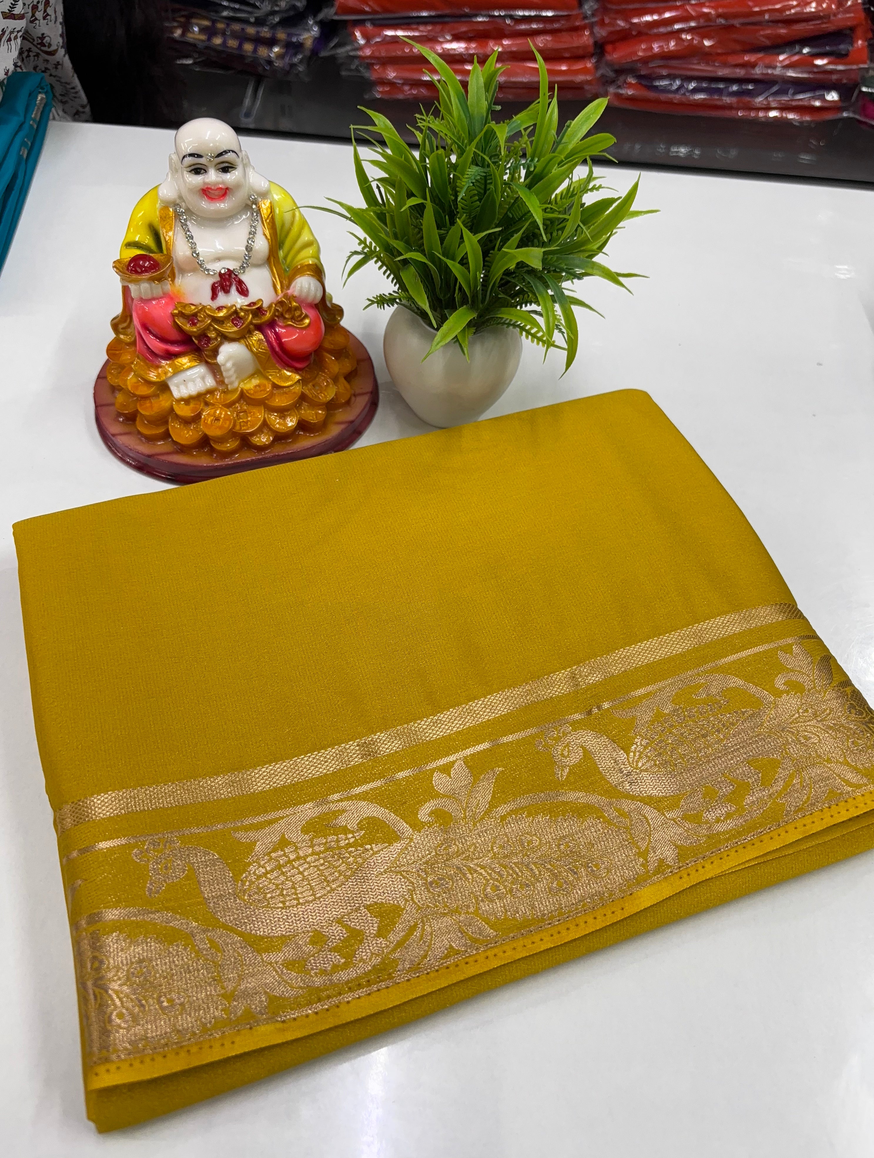 premium mysore crape silk saree with beautiful peacock border need shoipify made from padmavathi silks and sarees