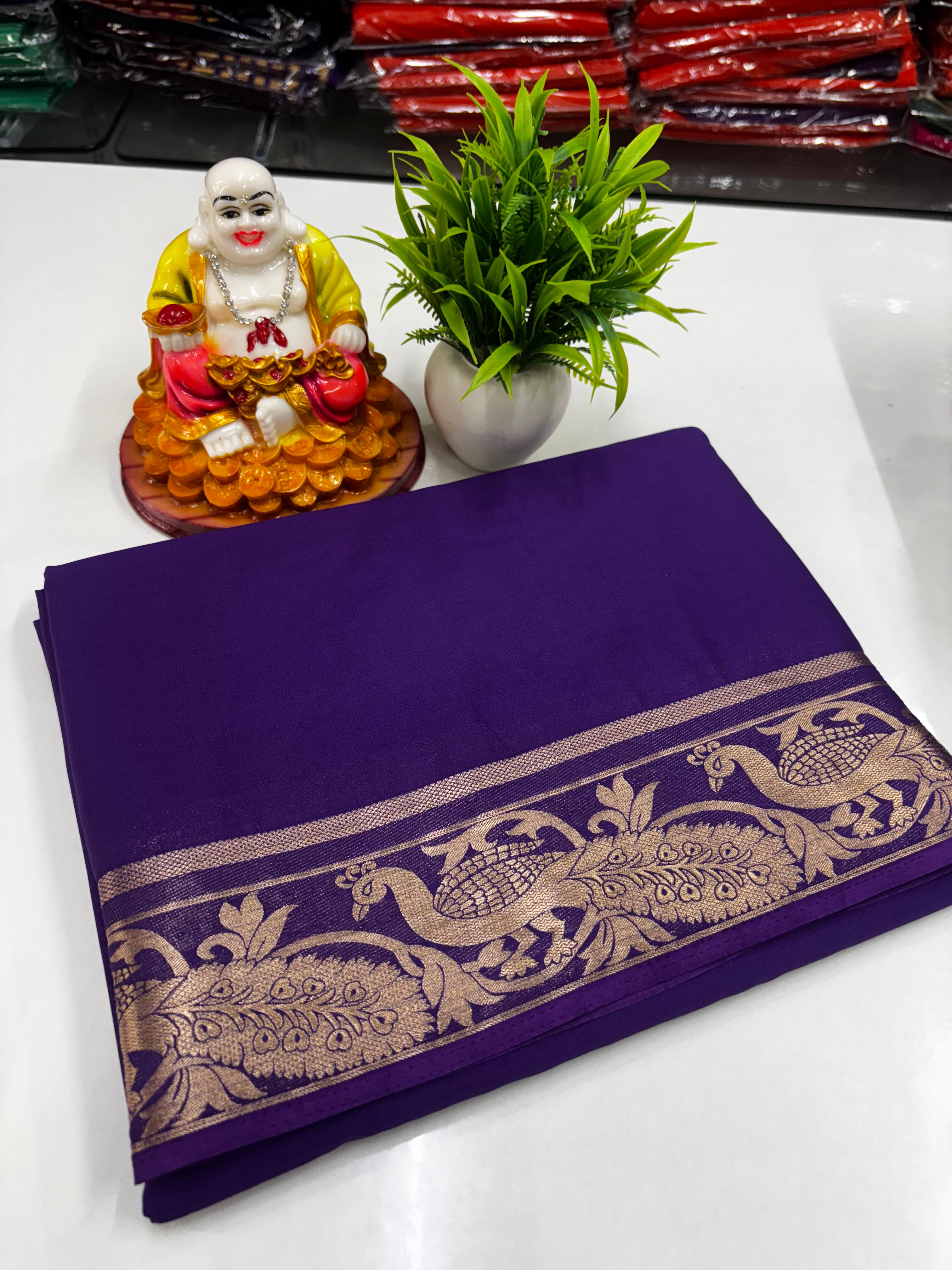 premium mysore crape silk saree with beautiful peacock border need shoipify made from padmavathi silks and sarees