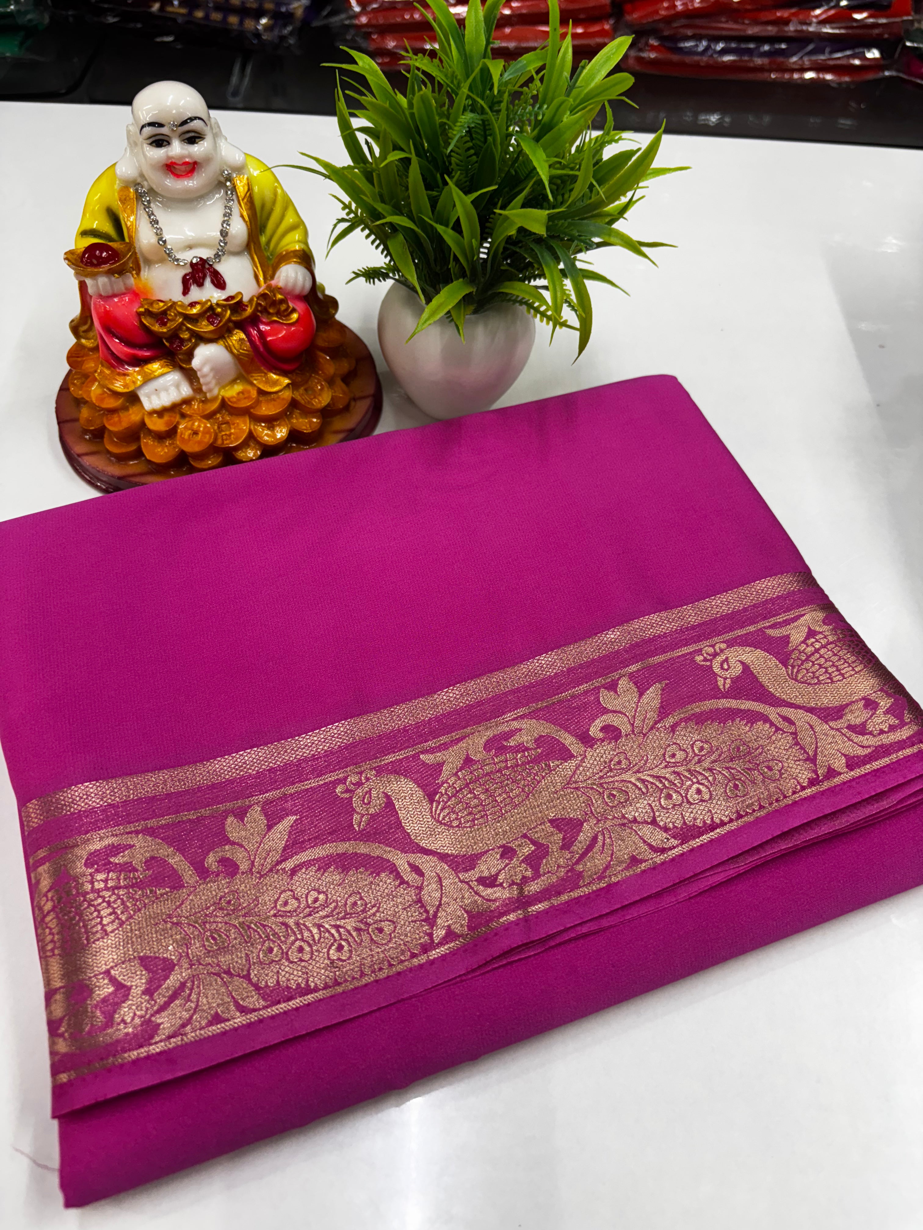 premium mysore crape silk saree with beautiful peacock border need shoipify made from padmavathi silks and sarees