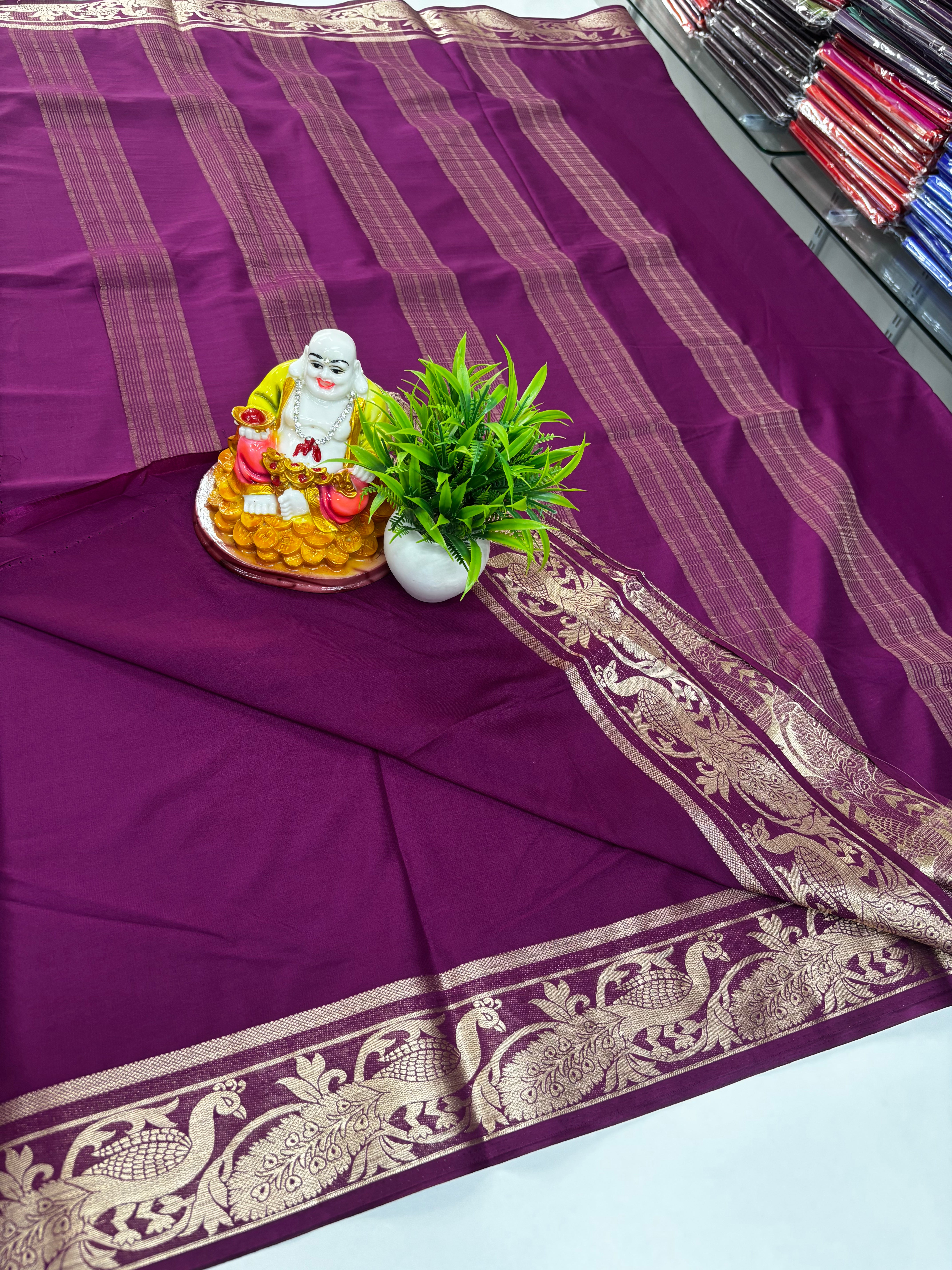 premium mysore crape silk saree with beautiful peacock border need shoipify made from padmavathi silks and sarees