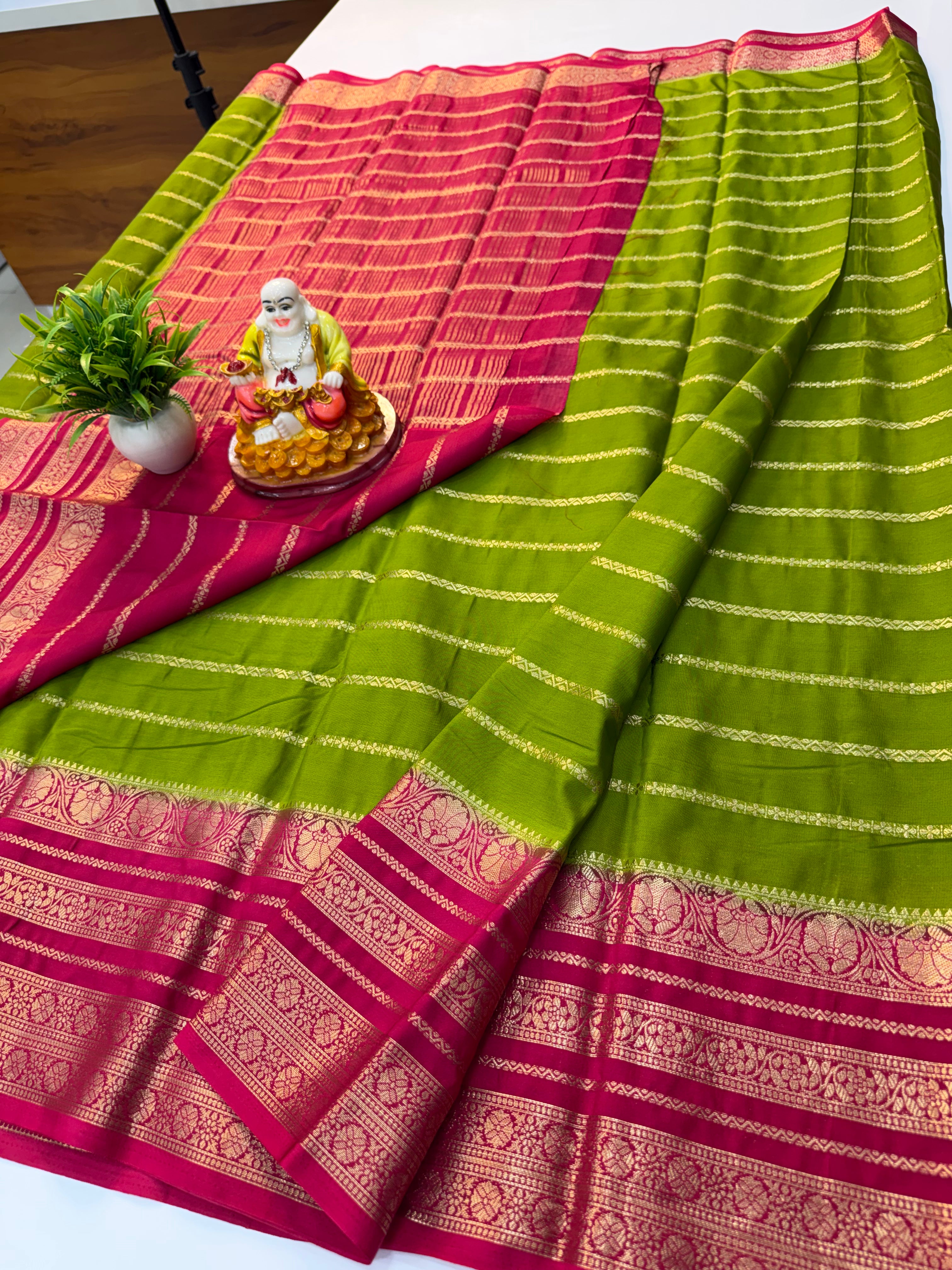 Mysore Crepe Silk Saree with Stripes & Beautiful Border