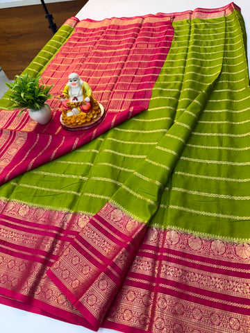 Mysore Crepe Silk Saree with Stripes & Beautiful Border