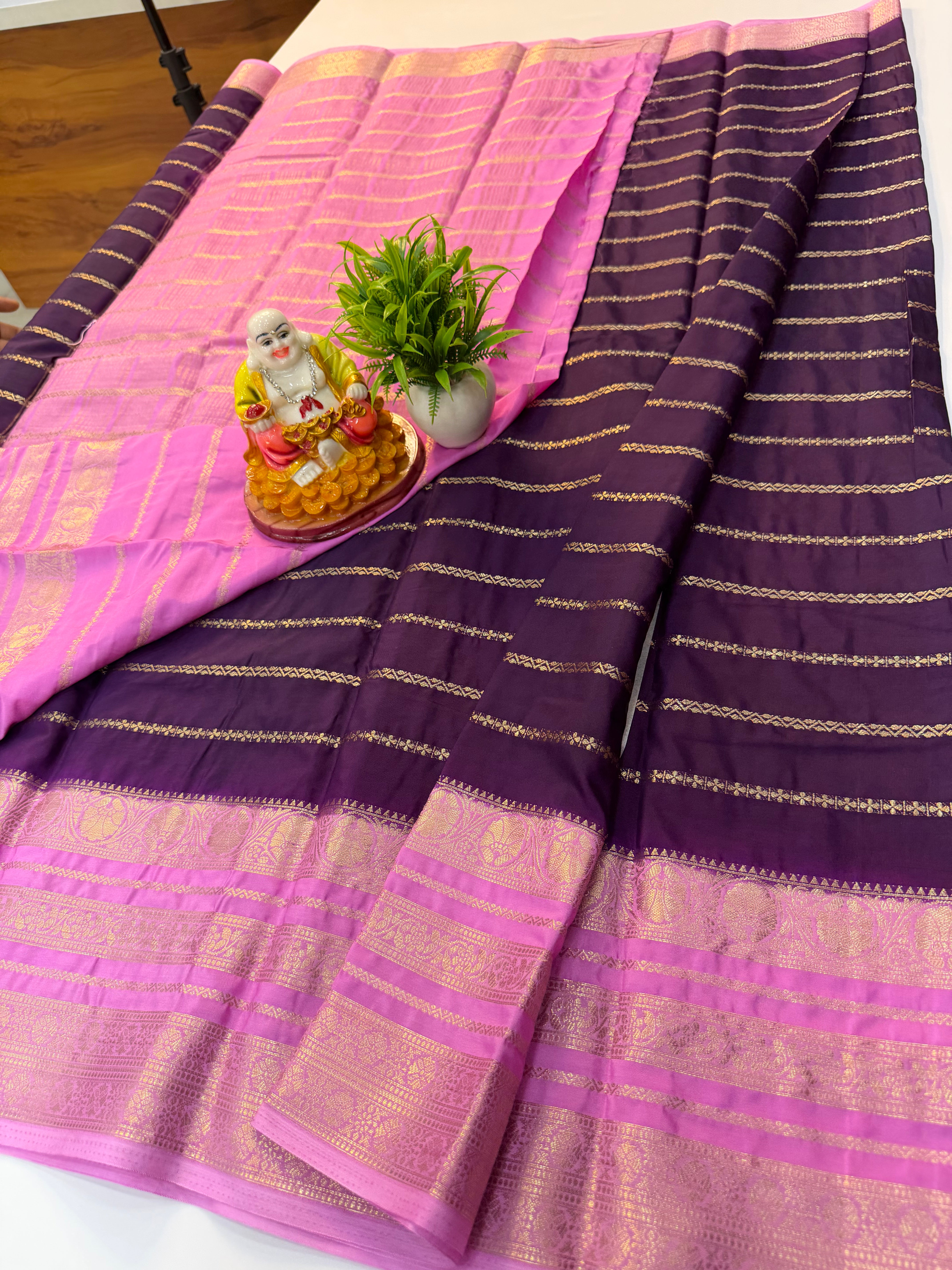 Mysore Crepe Silk Saree with Stripes & Beautiful Border