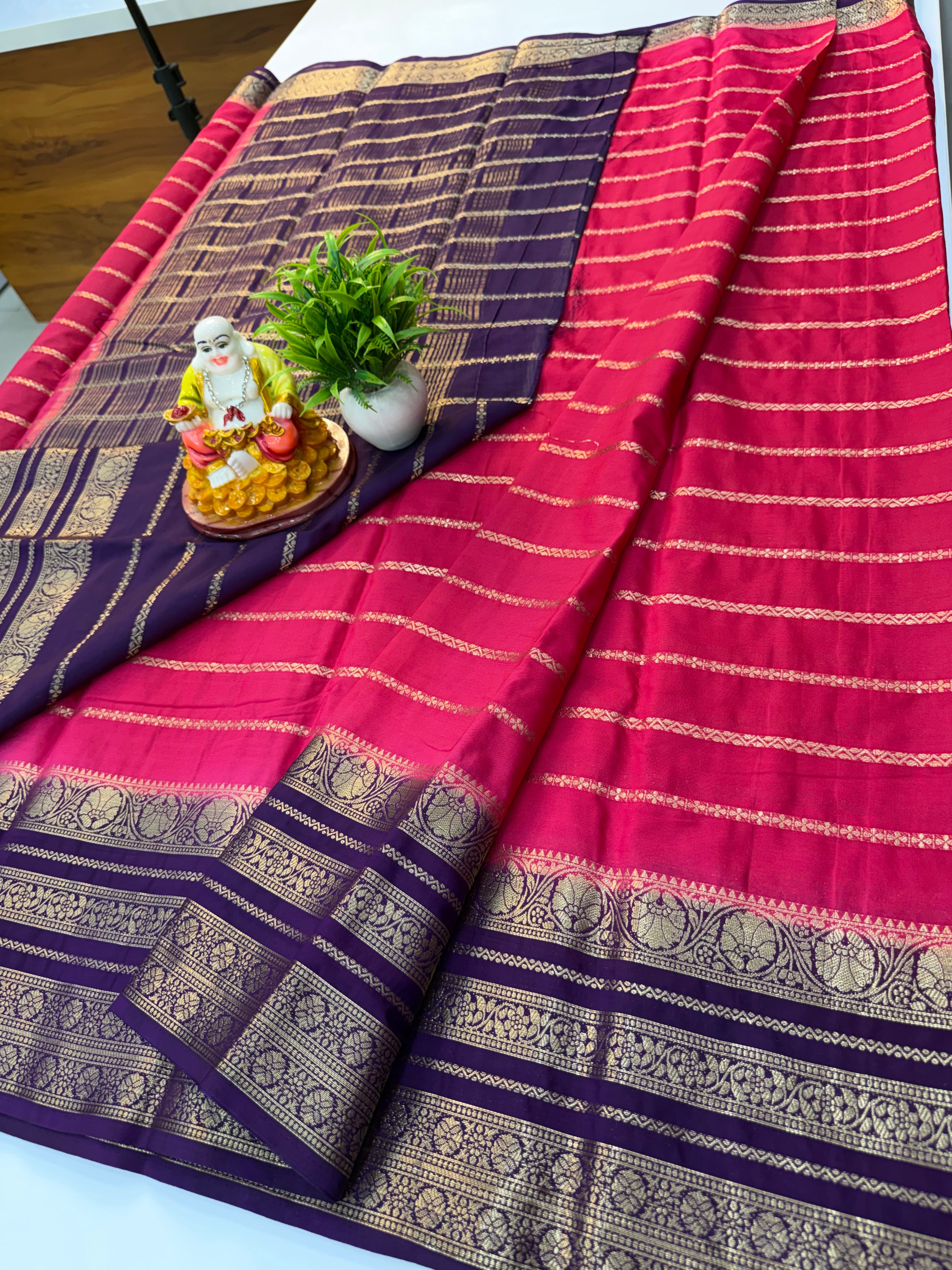 Mysore Crepe Silk Saree with Stripes & Beautiful Border