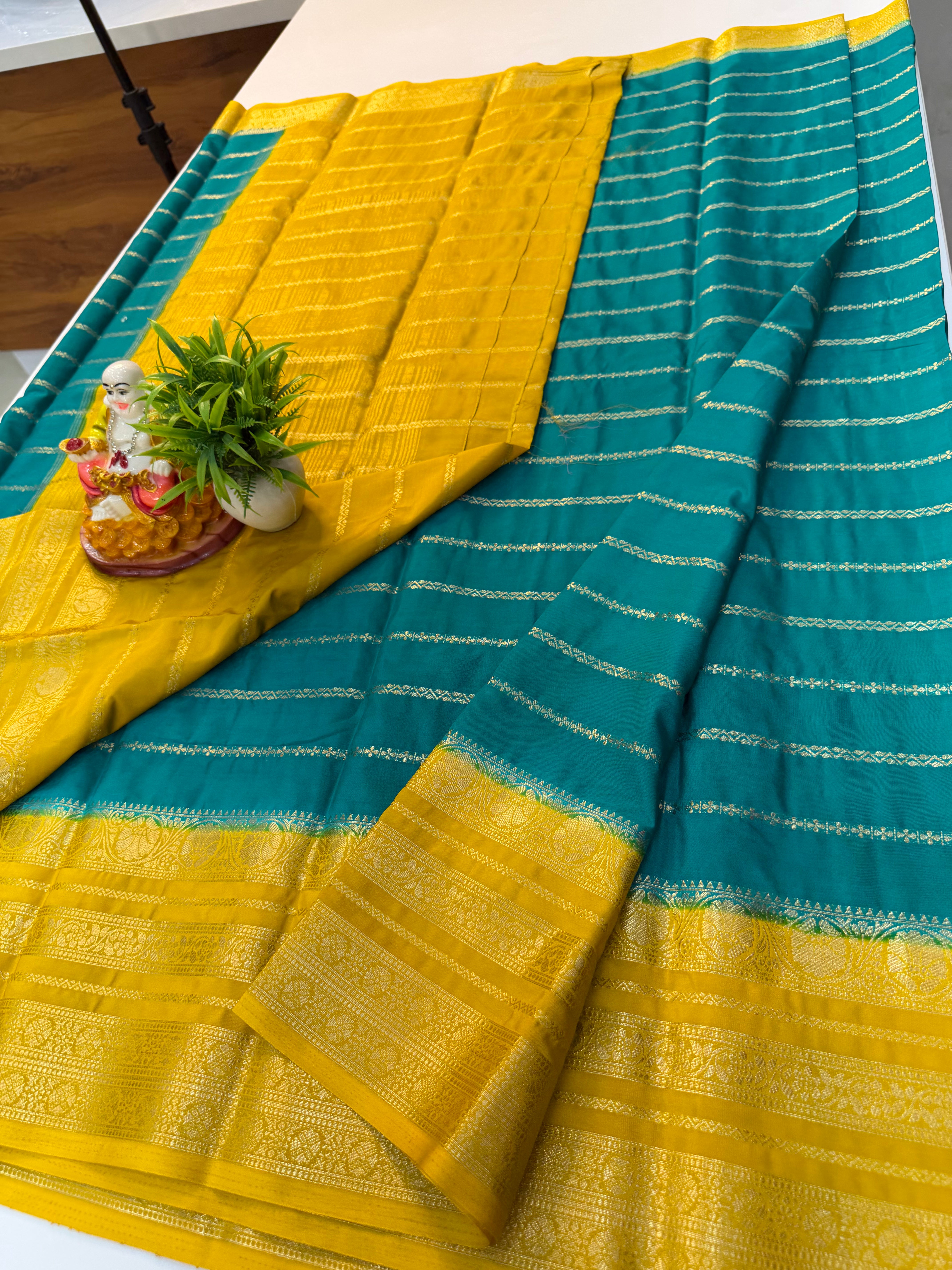 Mysore Crepe Silk Saree with Stripes & Beautiful Border