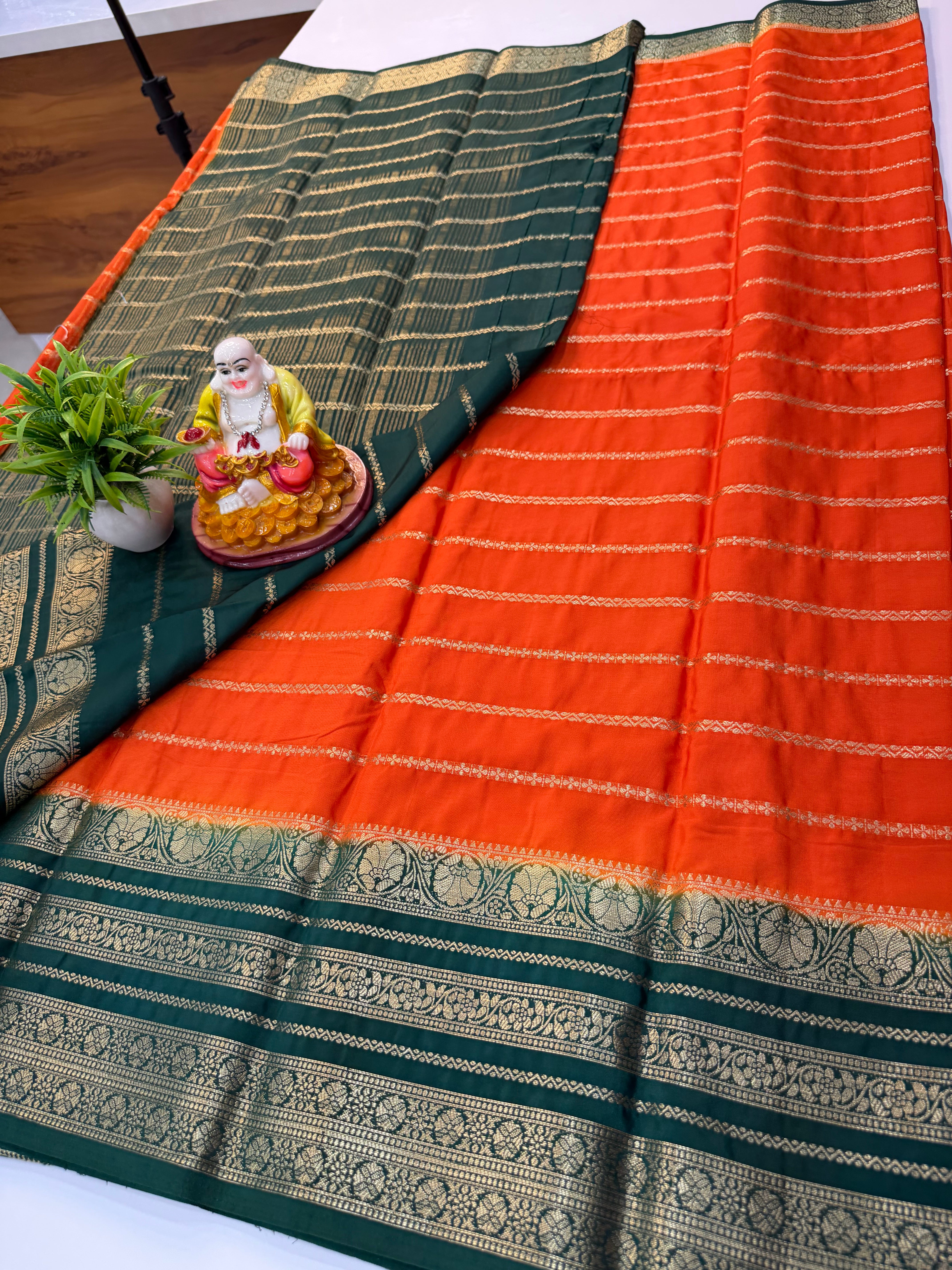 Mysore Crepe Silk Saree with Stripes & Beautiful Border