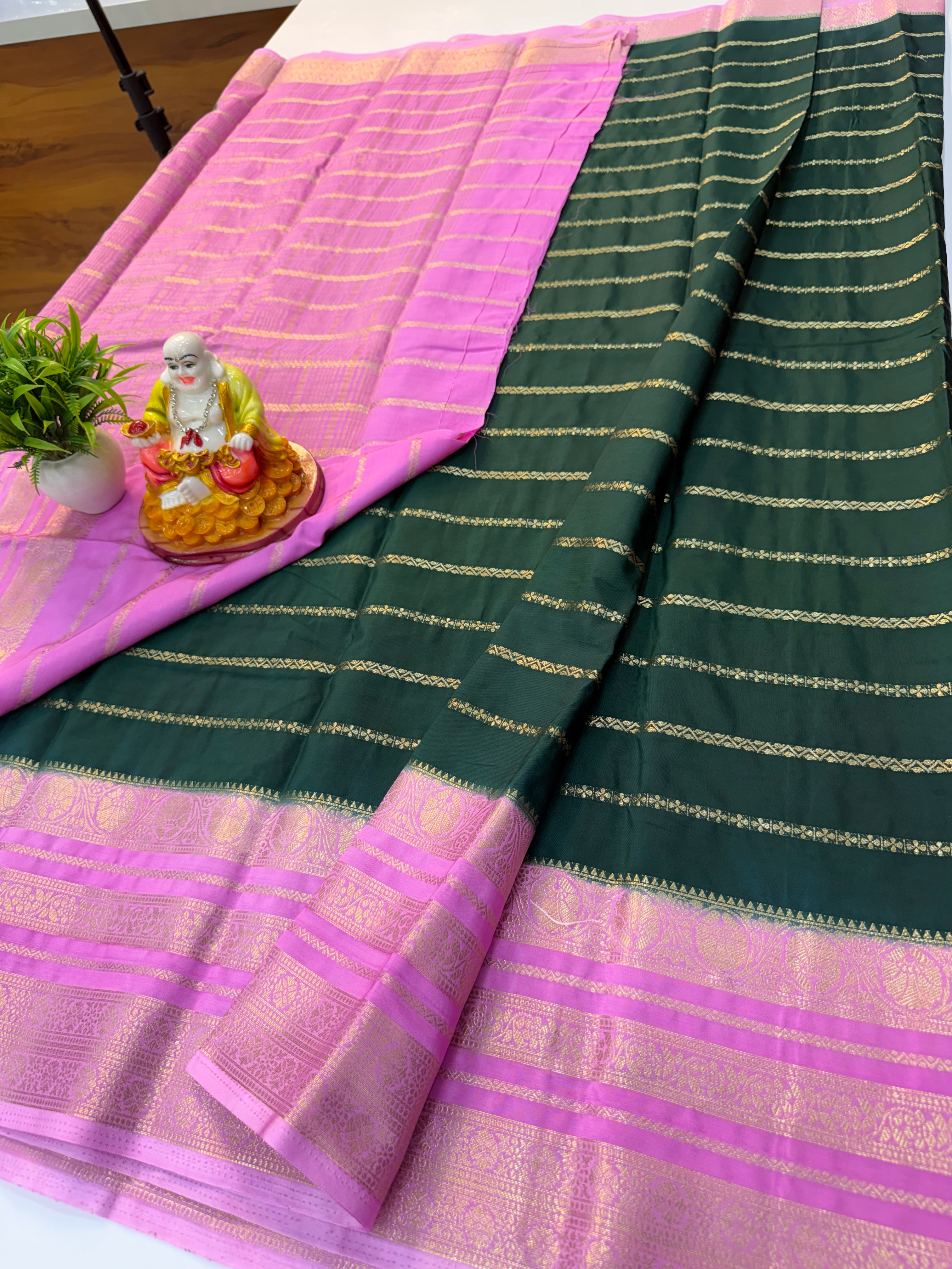 Mysore Crepe Silk Saree with Stripes & Beautiful Border