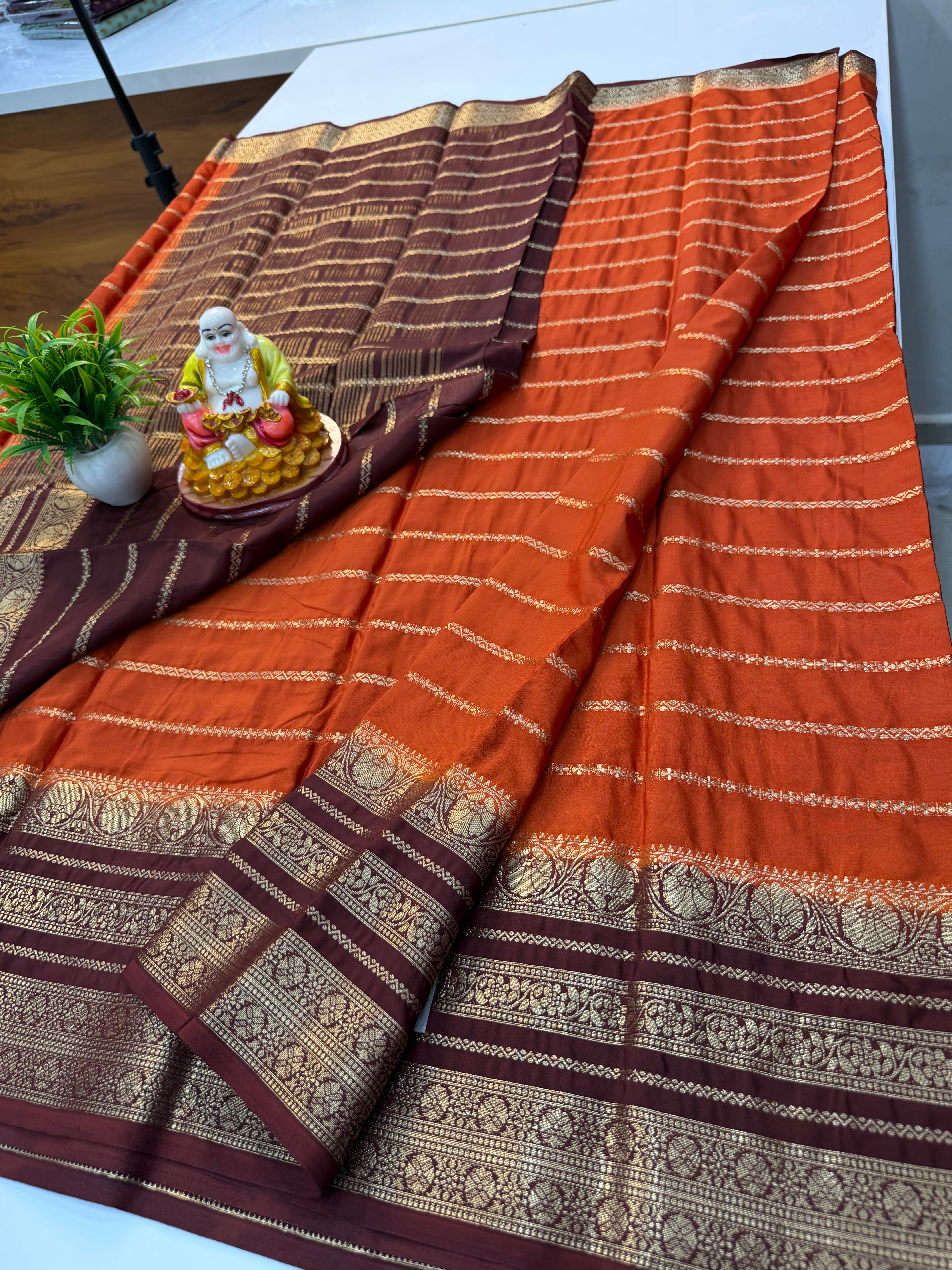 Mysore Crepe Silk Saree with Stripes & Beautiful Border