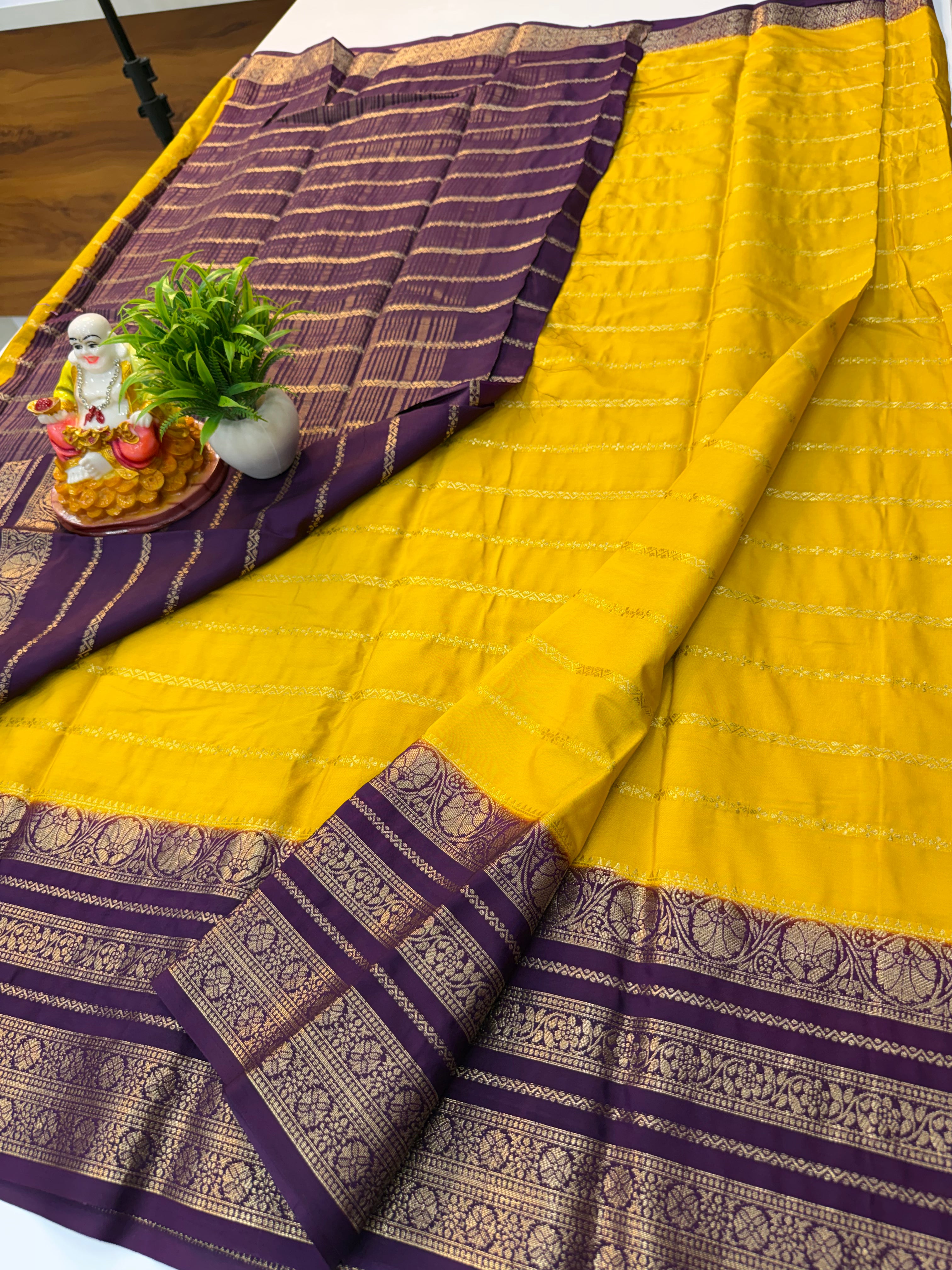 Mysore Crepe Silk Saree with Stripes & Beautiful Border